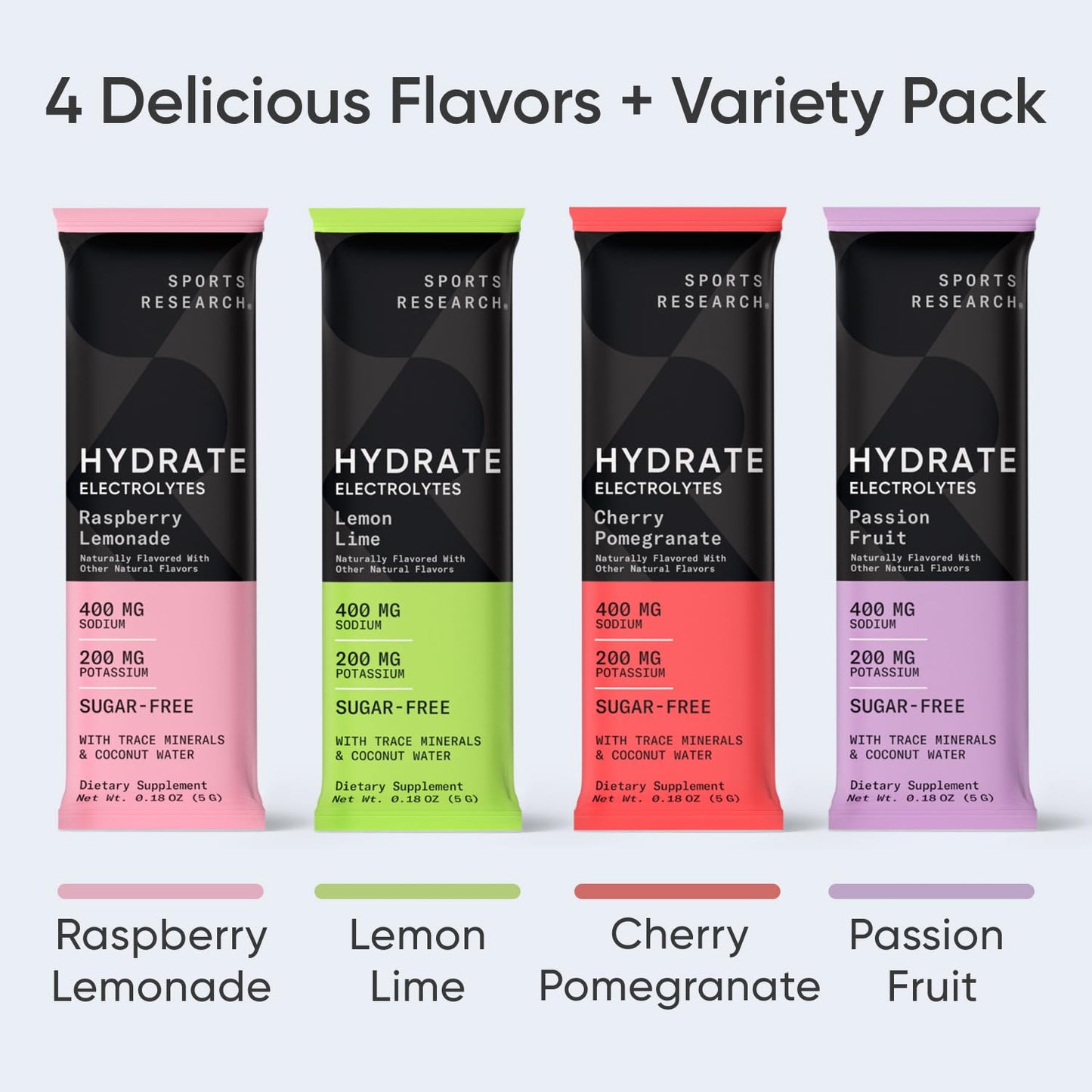 Sports Research Hydrate Electrolytes Powder Packets - Sugar-Free & Naturally Flavored Sports ResearchUS supplements