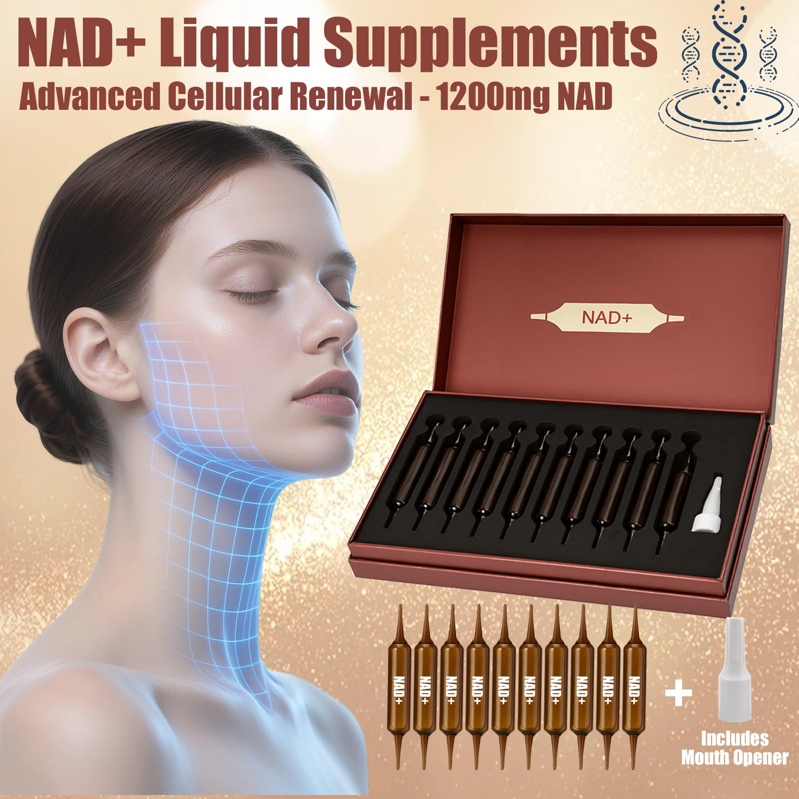 NAD+Advanced Cellular Renewal - 1200mg NAD+Liquid Supplements for Energy & Focus - 10 Vials (1) LexenicAu supplements