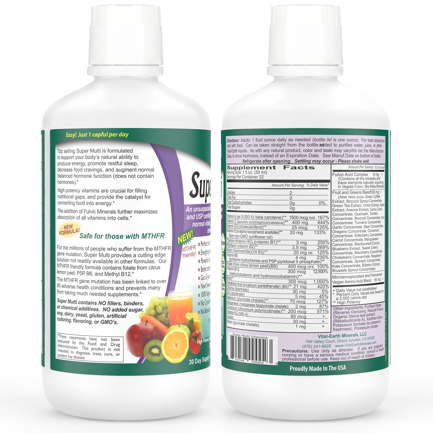 Vital Earth Minerals Detox and Wellness Support – Fulvic Humic Mineral Blend with 70+ Trace Minerals + Super Multi, Liquid Multivitamins, MTHFR Enhancement, 32 OZ Ea Vital Earth MineralsAu supplements