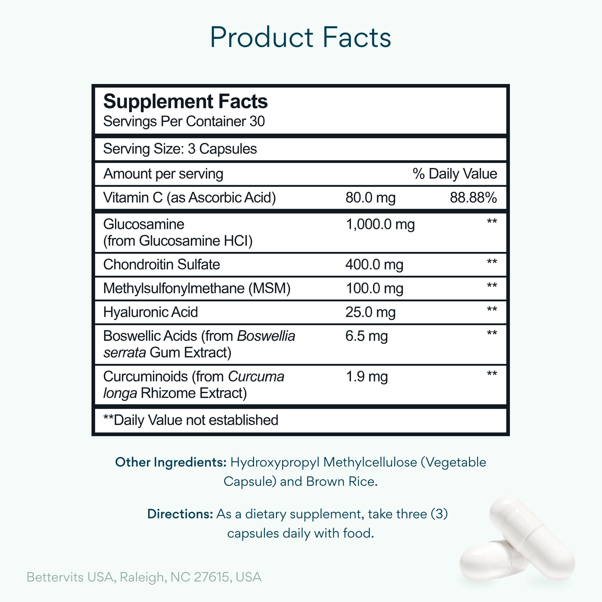 Bettervits Glucosamine Complex with MSM Сhondroitin | Joint Supplements for Women and Men with Vitamin C | Arthritis Support Supplement for Mobility & Flexibility - 90 Capsules BettervitsAu supplements