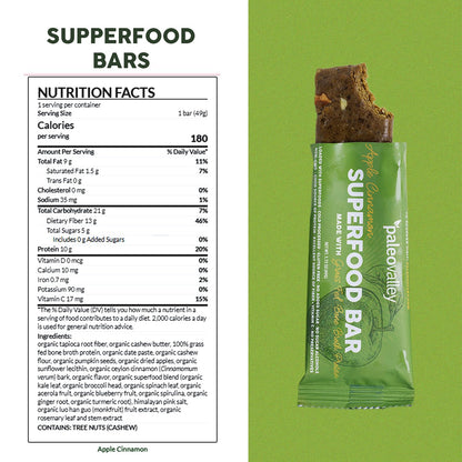 Paleovalley Superfood Bars – Apple Cinnamon– 10 Pack – 9g Protein per Bar – Gluten-Free, Grain-Free, Paleo, Non-GMO – On-the-Go Snack PaleovalleyUS supplements