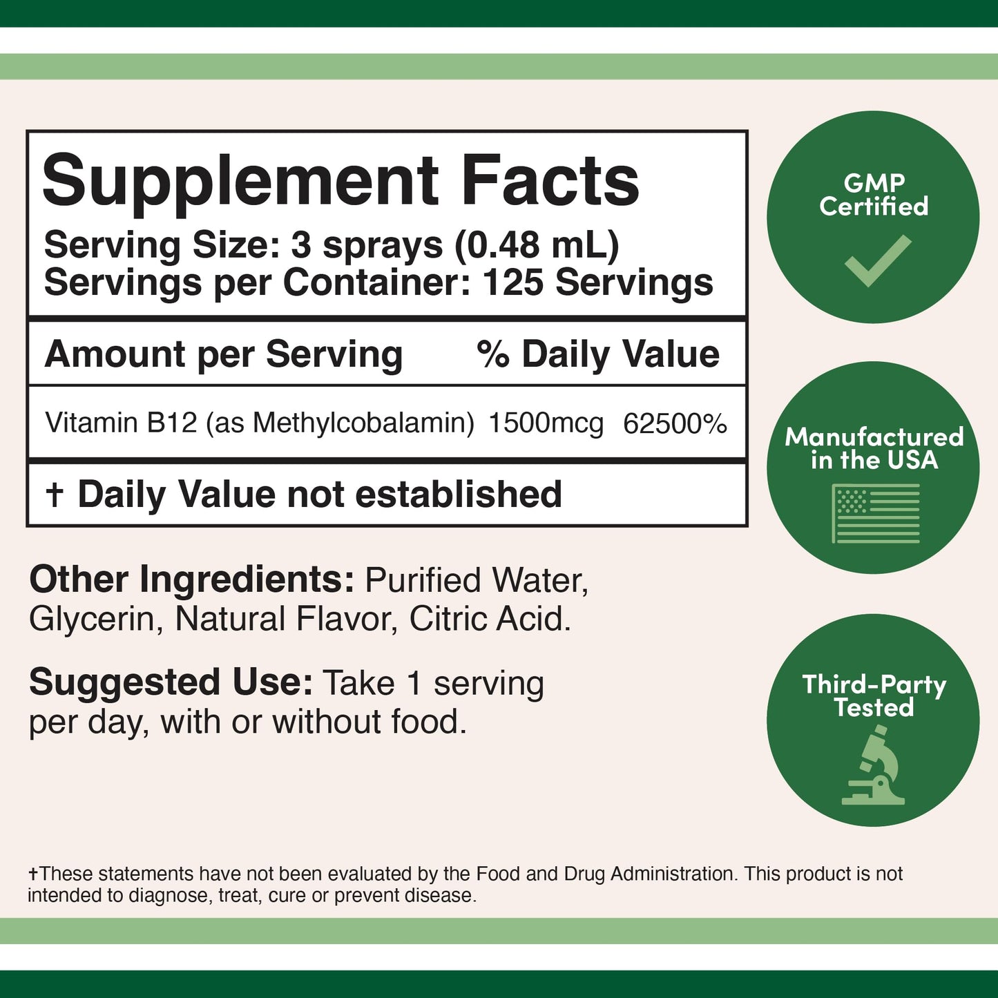Vitamin B12 Sublingual Spray (2 Spray Dose of Vitamin 12 1000mcg, 3 Spray Serving Size Double Wood SupplementsUS supplements