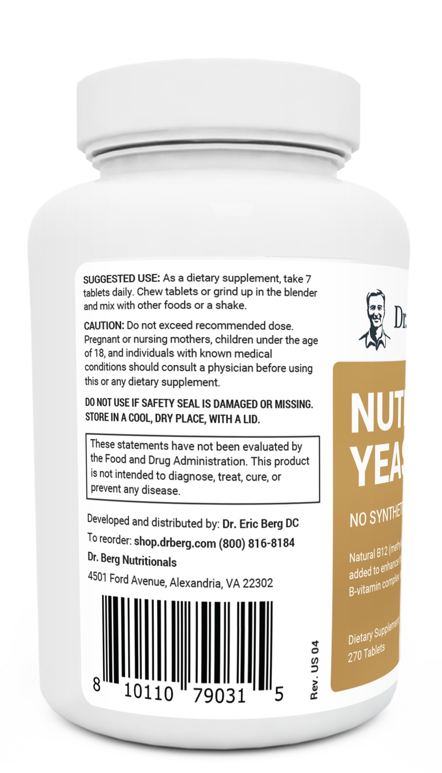 Dr. Berg Nutritional Yeast Tablets – Natural B12 Added - All 8 B Vitamin Complex – Organic Dr. Berg NutritionalsUS supplements