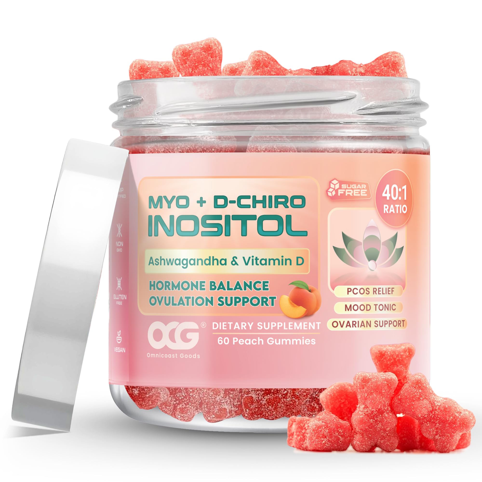 OMNICOAST GOODS, OCG Myo-Inositol & D-Chiro Inositol Gummies with Ashwagandha | PCOS Support | Ovulation & Mood Support, 40:1 Ratio Inositol for Hormone Balance, Sugar-Free, Non-GMO (60 Gummies) OMNICOAST GOODS, OCGAu supplements