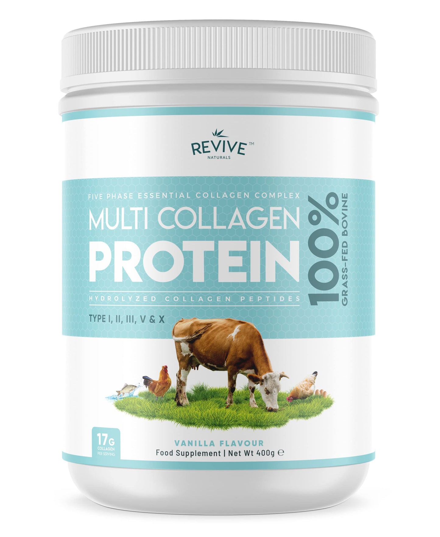 Vanilla Multi Collagen Protein Powder - 400g - Unsweetened - 5 Types of Collagen Peptides Revive NaturalsUS supplements