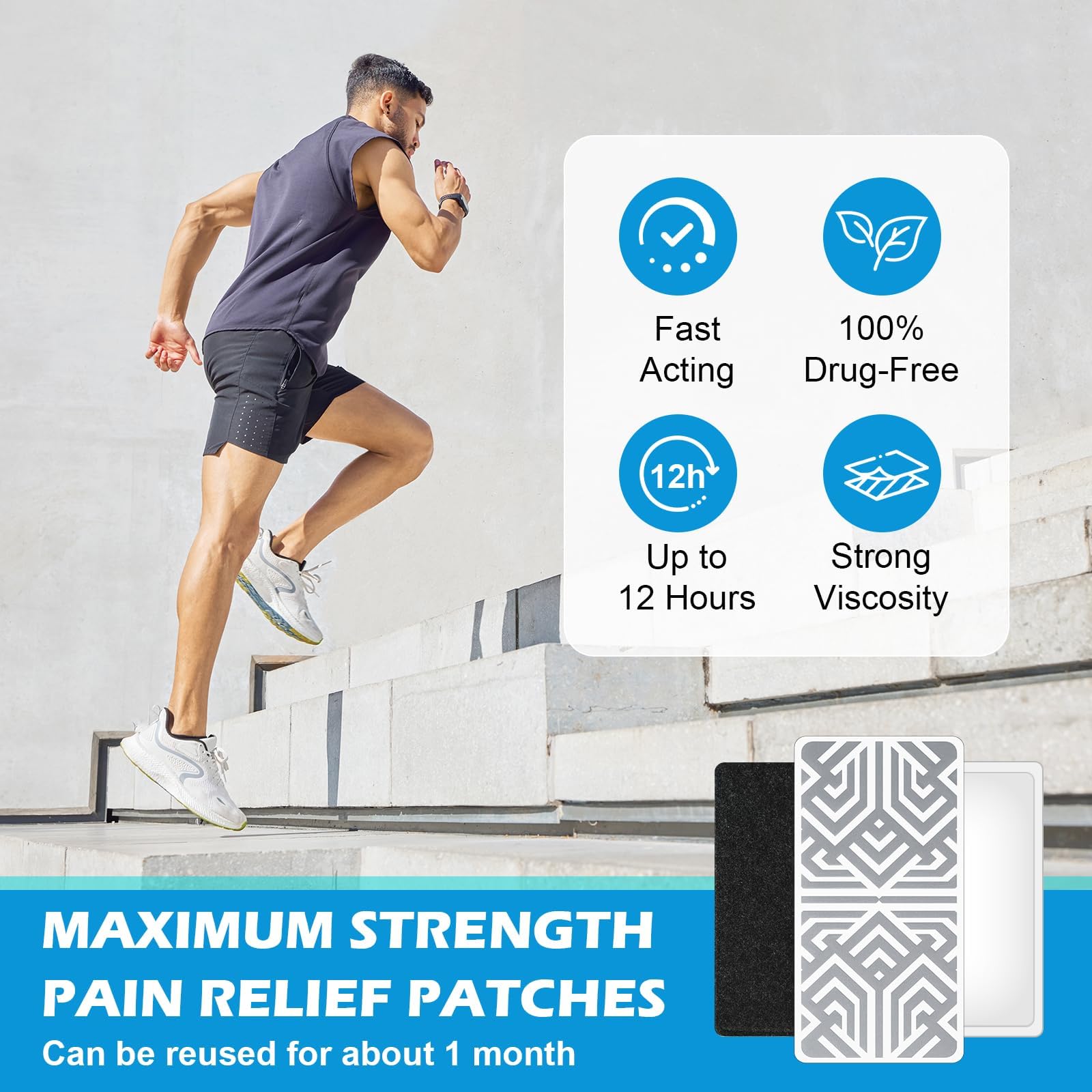 Reusable Pain Relief Patches for Sore Muscle, Includes 3 Adhesives, 1 Patch & 1 Carry Bag, Pain Patches for Neck, Back,Foot, Knee etc, Large&Fast Acting, Easy Adhesive Application Pain Patch-0304 SKAYAHAu supplements
