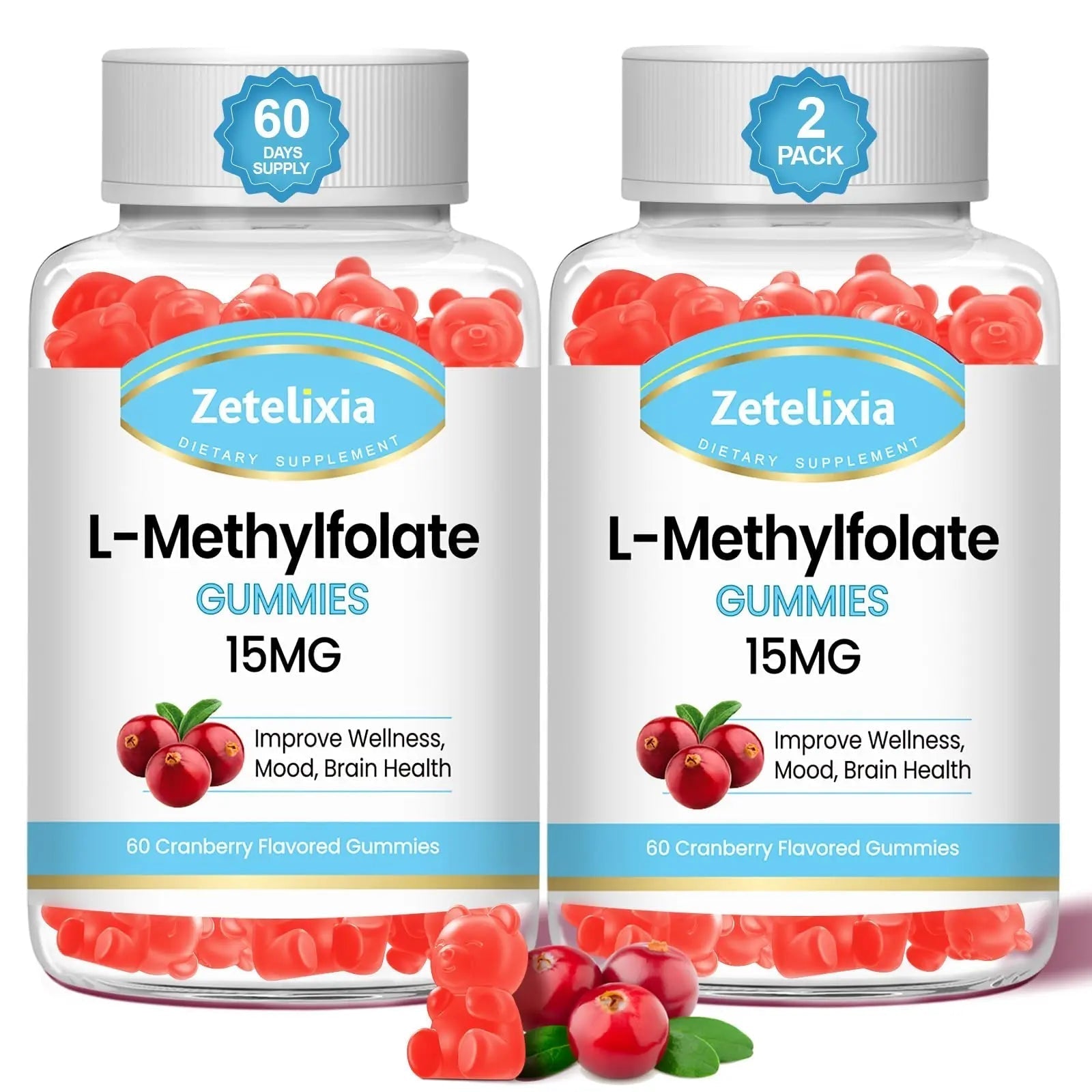 Zetelixia 2 Pack L-Methylfolate 15mg & Methyl B12 Gummies, Folate Supplement for Brain Health, Mood & Immunity, DNA Synthesis & Repair ZetelixiaAu supplements