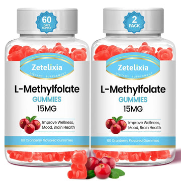 Zetelixia 2 Pack L-Methylfolate 15mg & Methyl B12 Gummies, Folate Supplement for Brain Health, Mood & Immunity, DNA Synthesis & Repair ZetelixiaAu supplements