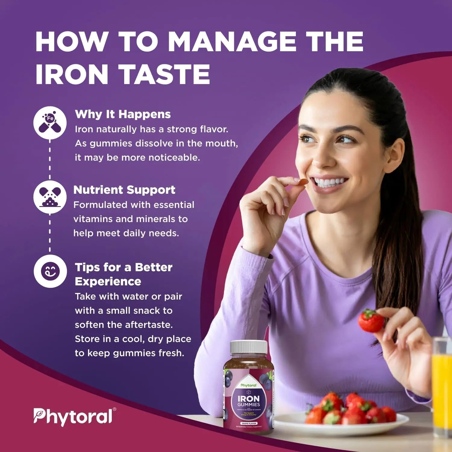 Natural Multivitamin Iron Gummies for Adults - Adult Gummy Vitamins with Iron and Energy Boost B Complex Vitamins PhytoralAu supplements