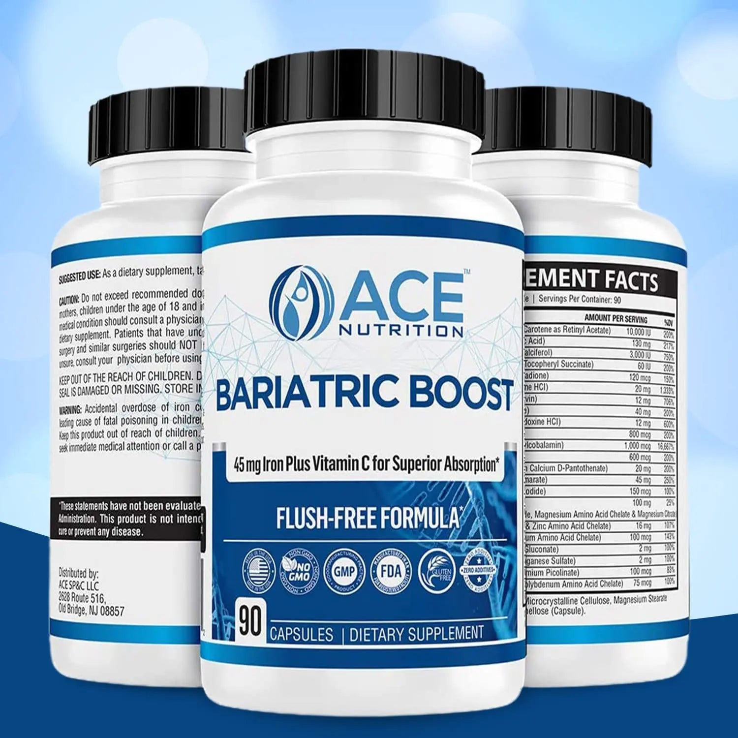 Bariatric Boost One-A-Day Multivitamin 90 Day Supply with 45mg Iron Post Gastric Bypass Sleeve Surgery | Non-GMO, Gluten Free, Bariatric Multivitamin Made in USA | ACE NUTRITIONAu supplements