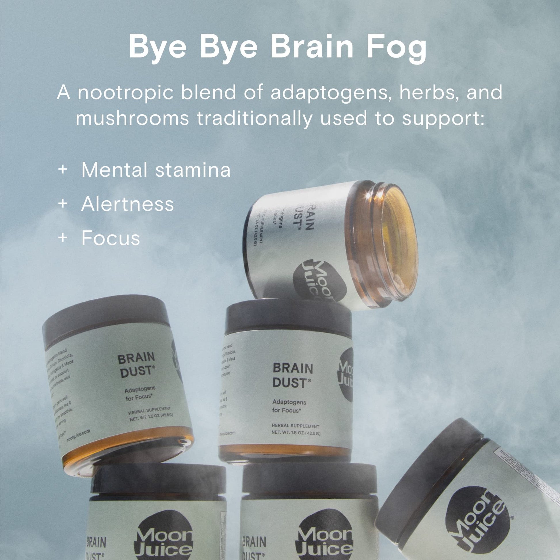 Moon Juice Brain Dust - Adaptogenic Mushroom Supplement for Memory & Focus - Lion’s Mane, Ginkgo Biloba & Ashwagandha - Caffeine-Free, Vegan Brain Supplement - 1.5 oz Moon JuiceUS supplements