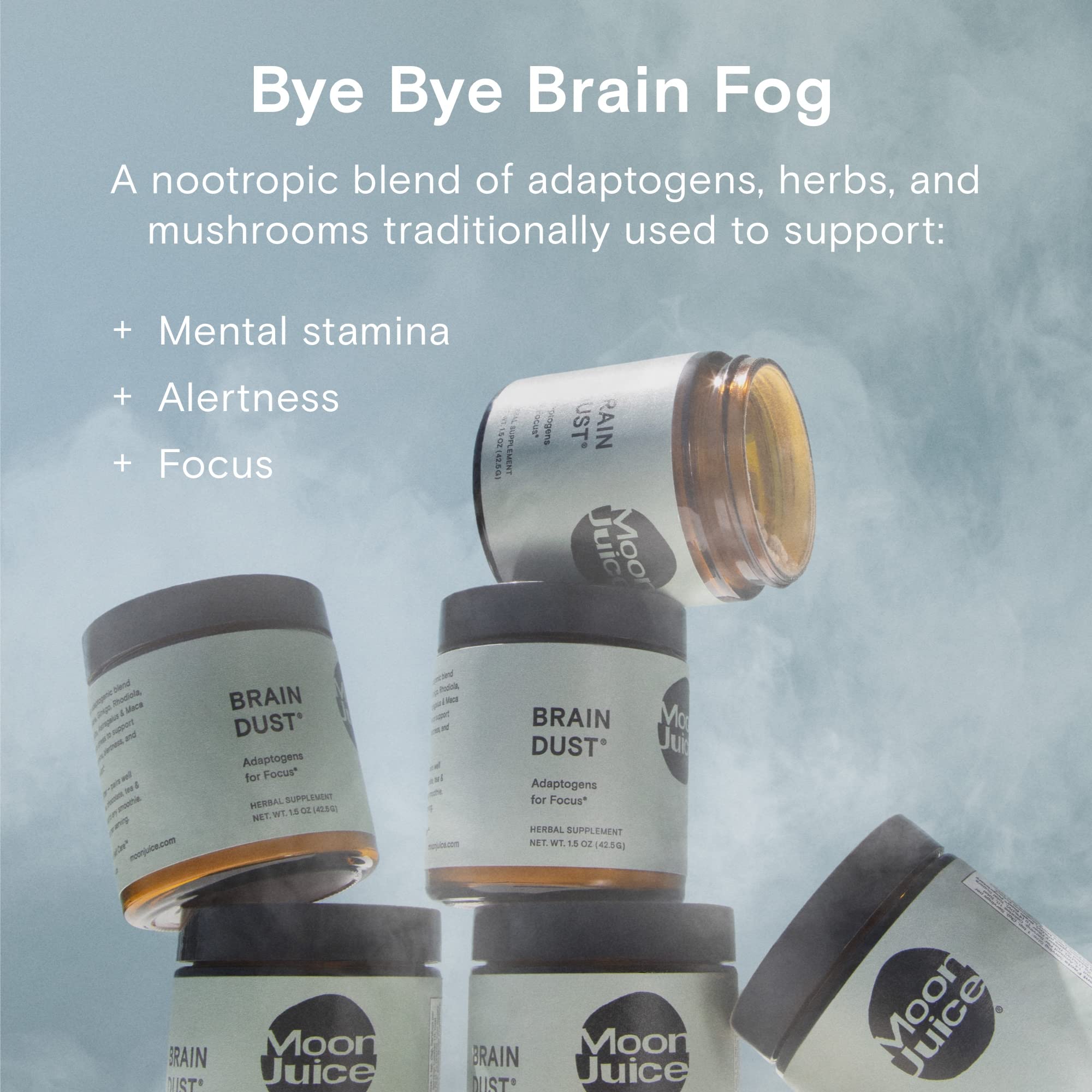 Moon Juice Brain Dust - Adaptogenic Mushroom Supplement for Memory & Focus - Lion’s Mane, Ginkgo Biloba & Ashwagandha - Caffeine-Free, Vegan Brain Supplement - 1.5 oz Moon JuiceUS supplements
