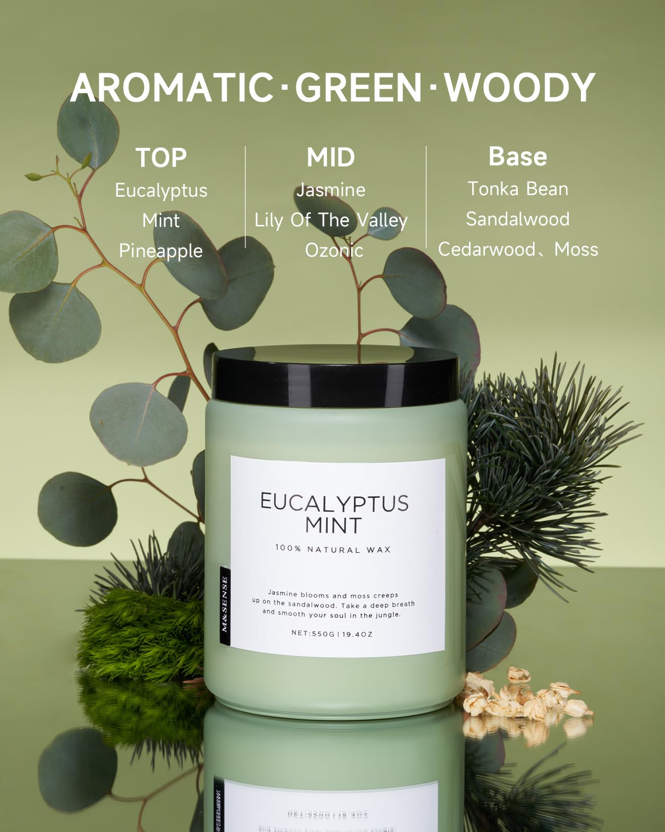 M&SENSE Eucalyptus Mint Candles for Home Scented, 19.4oz 110 Hours Burn Soy Aromatherapy M&SENSEAu supplements