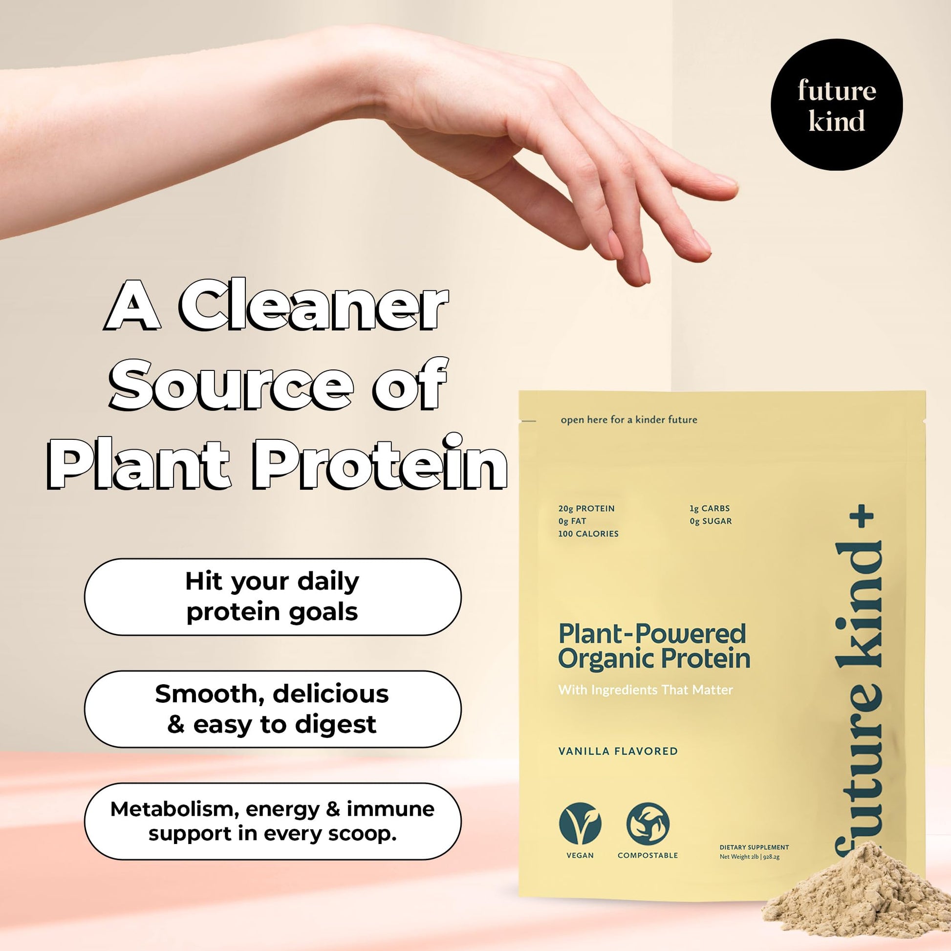 Future Kind Vegan Protein Powder, Vanilla, Pea Plant Protein for Lean Muscle with Iron & Fiber, Whey-Free, Sugar-Free, Soy-Free, Non-Dairy (34 Servings) Future KindAu supplements