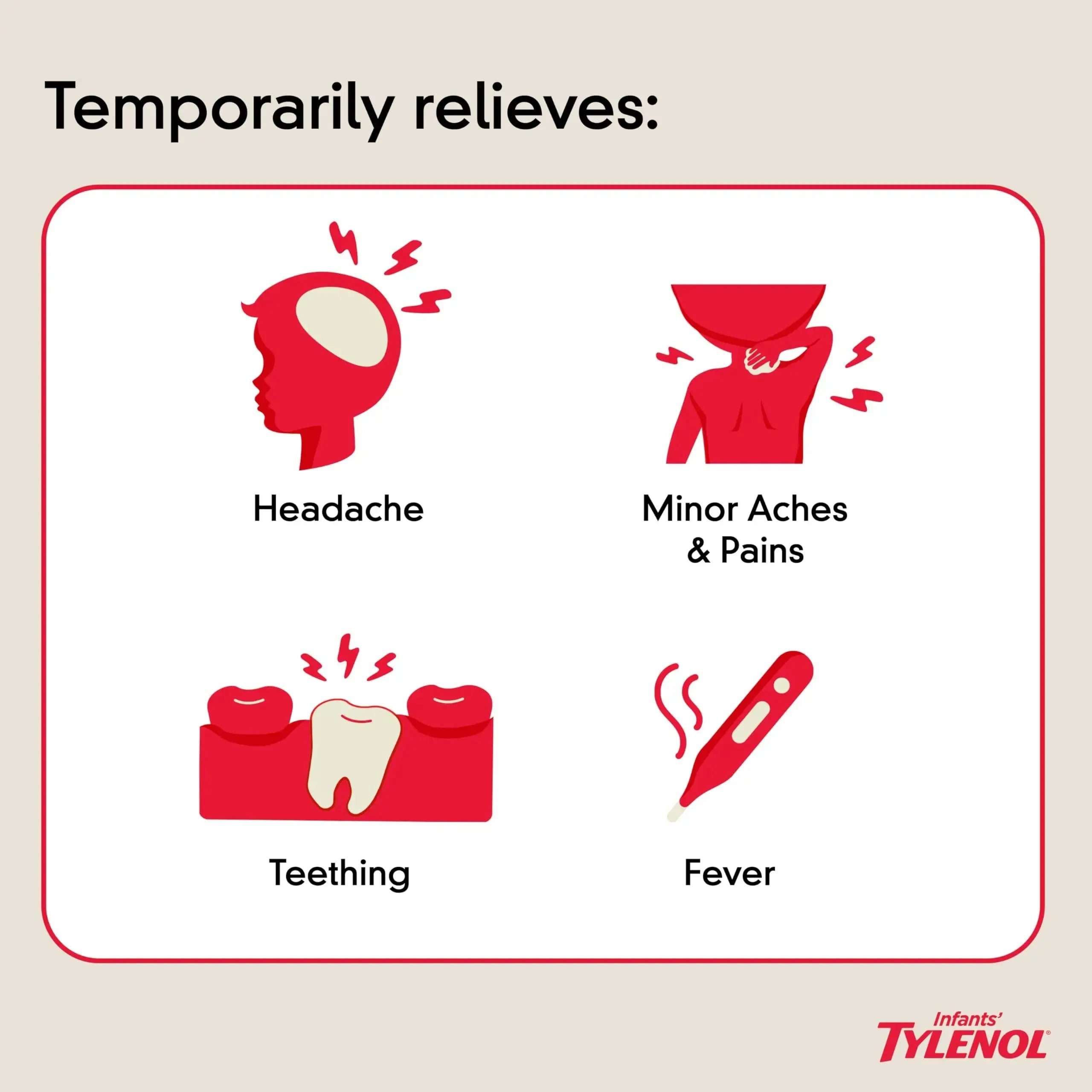 Infants' Tylenol Liquid Pain Reliever and Fever Reducer Medicine, Acetaminophen Oral Suspension for Sore Throat, Headache & Teething, Kids Fever Reducer; Dye-Free Cherry Flavor, 2 fl oz, Pack of 1 TylenolAu supplements