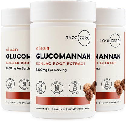 Type Zero Clean Glucomannan Konjac Root Extract (90 Capsules)(1,800 MG Per Serving) - 30 Servings, Non-GMO, Gluten Free Type ZeroUS supplements