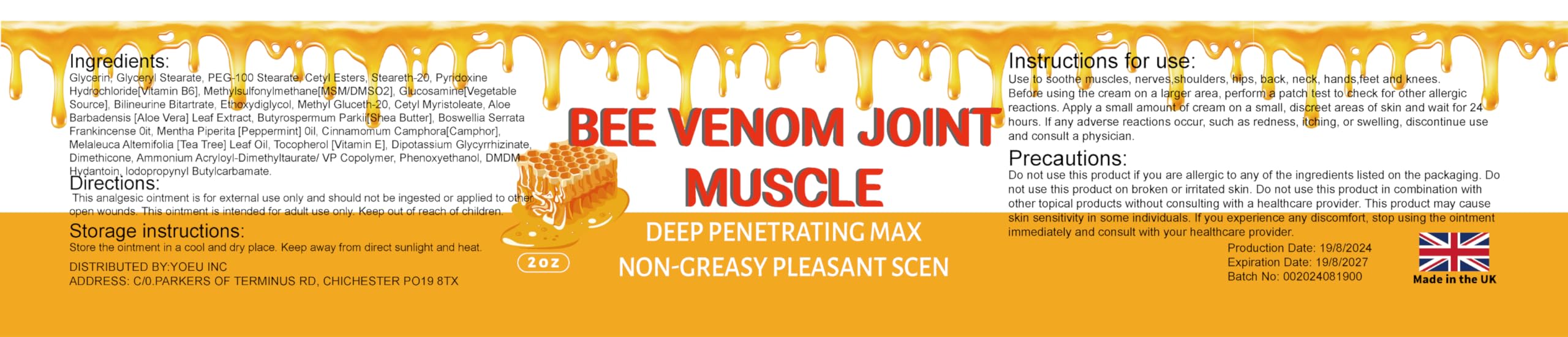 MRBOOHINET Organic Bee Venom Therapy Serum, Professional Joint & Muscle & Bone Release Cream - 24 Hour Soothing Effective Release for Back, Neck, Hand, Foot, Knee, Muscle, Shoulder, Hip, Nerve MRBOOHINETAu supplements