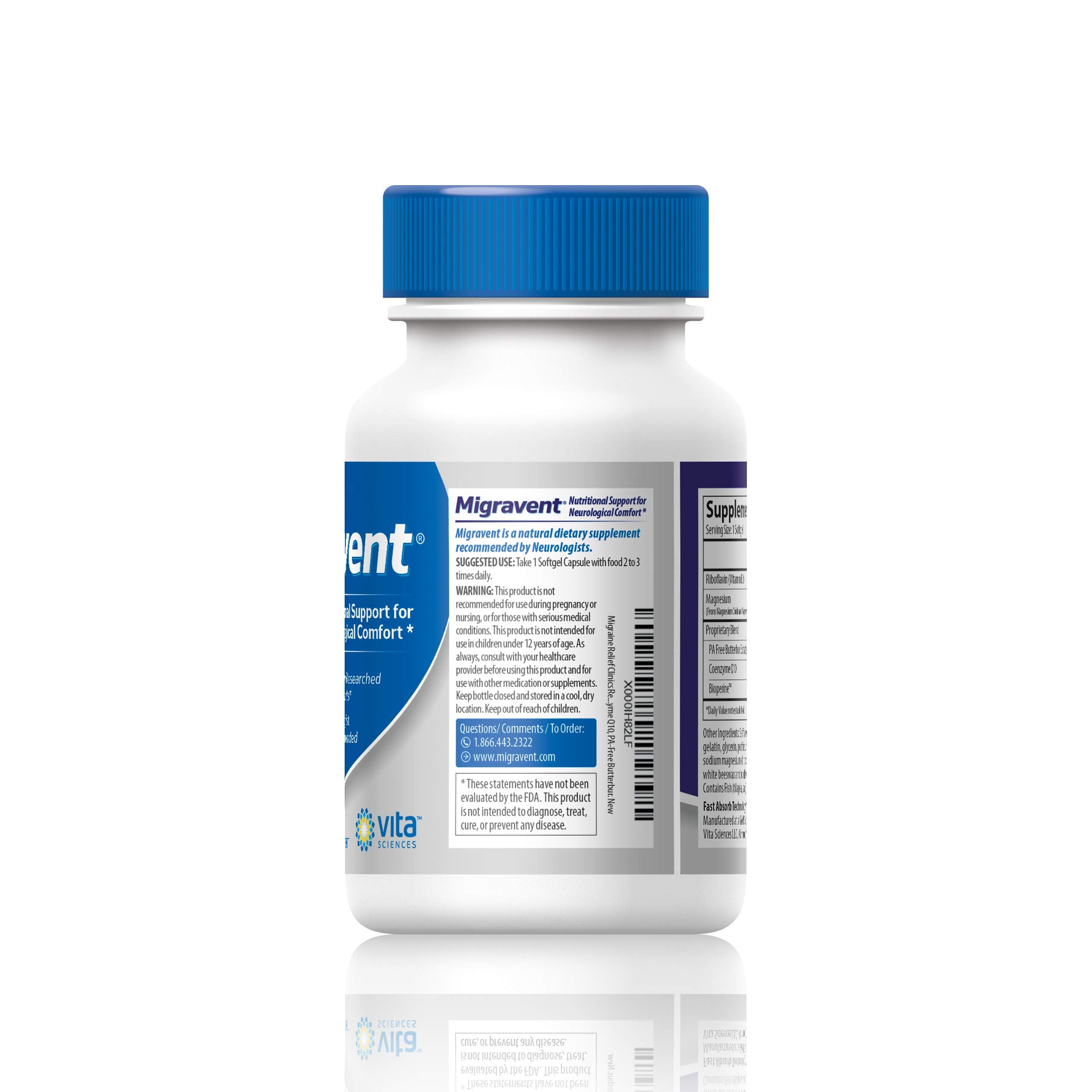 Vita Sciences Migravent – Advanced Nutritional Formula with Magnesium, CoQ10, Vitamin B2, and Butterbur for Brain and Circulatory Wellness – 60 Capsules Vita SciencesAu supplements