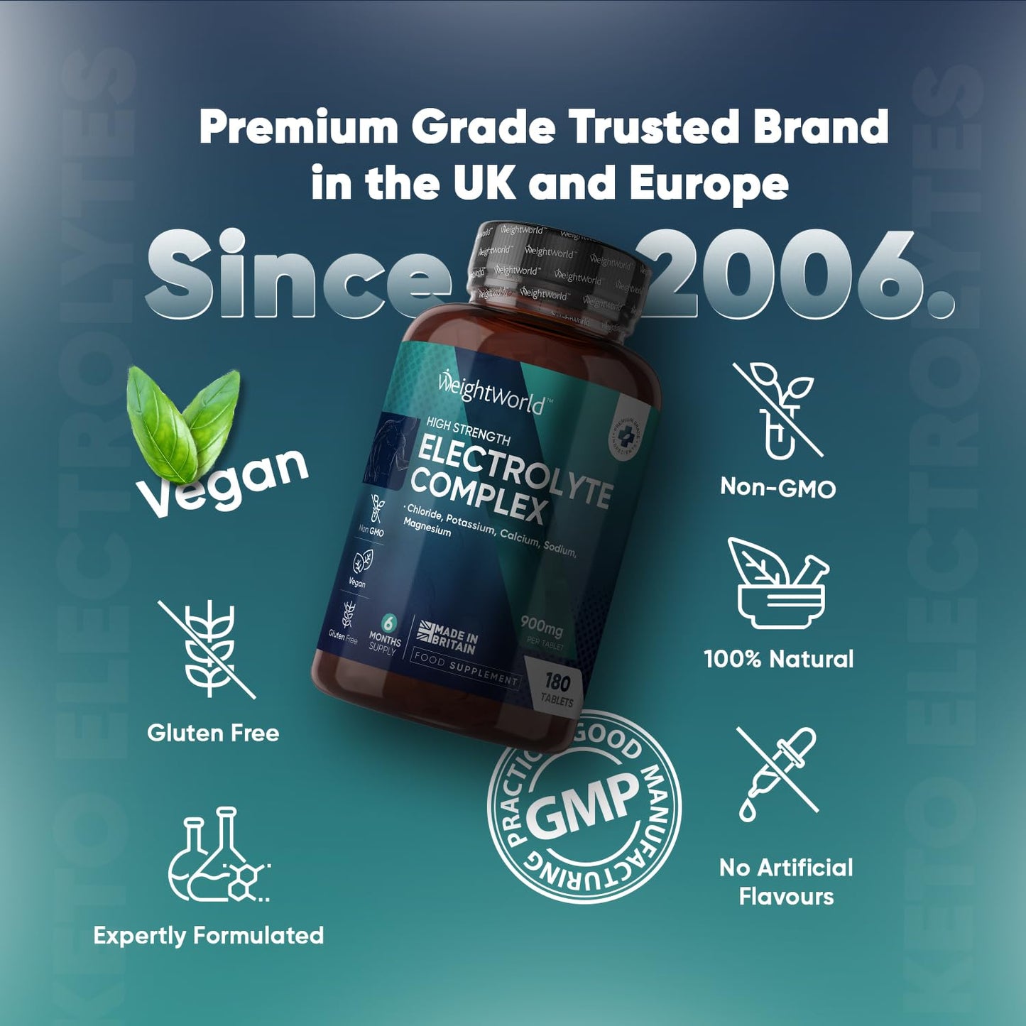Electrolyte Tablets - 6 Months Supply - 180 Vegan Tablets with Sodium, Magnesium WeightWorldUS supplements