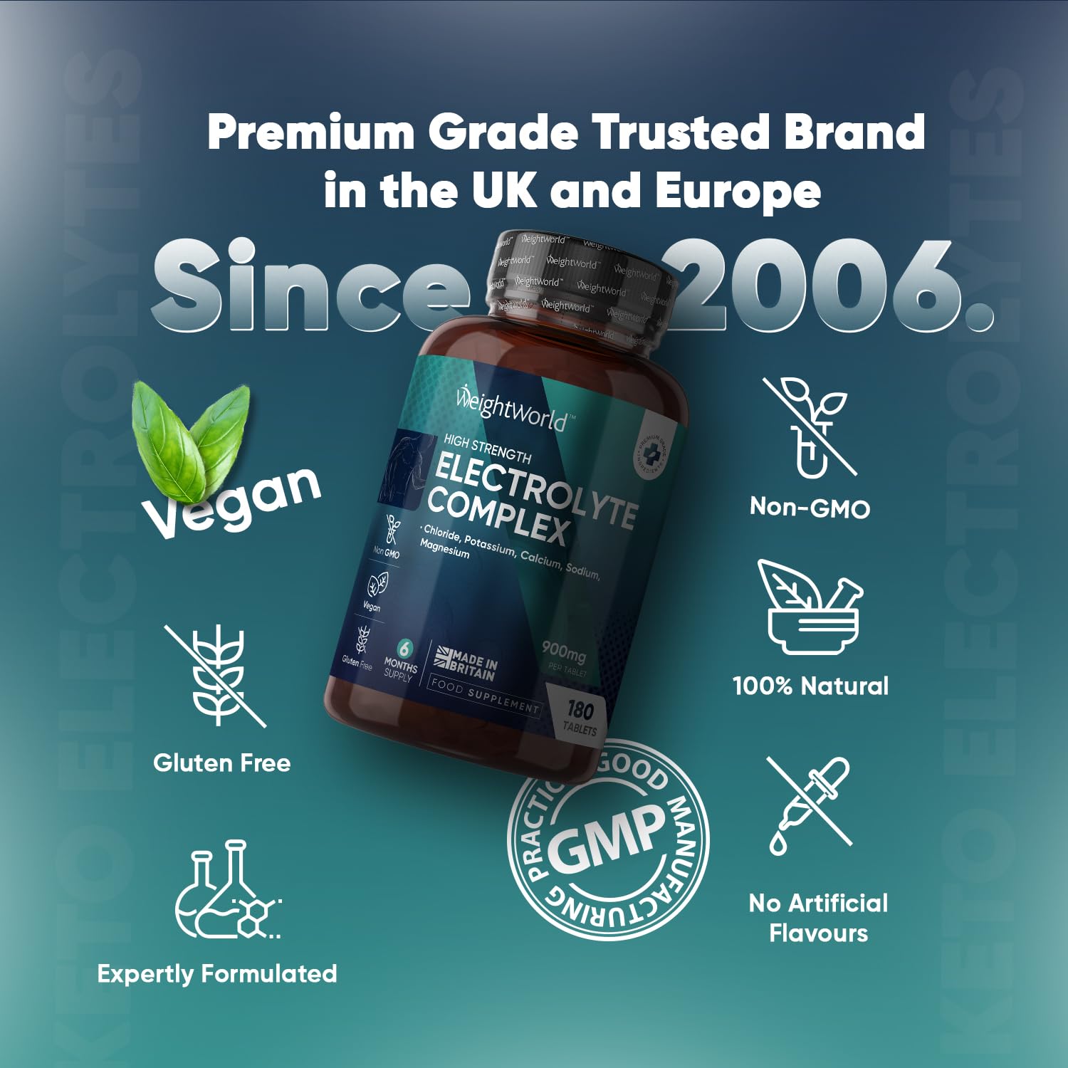 Electrolyte Tablets - 6 Months Supply - 180 Vegan Tablets with Sodium, Magnesium WeightWorldUS supplements