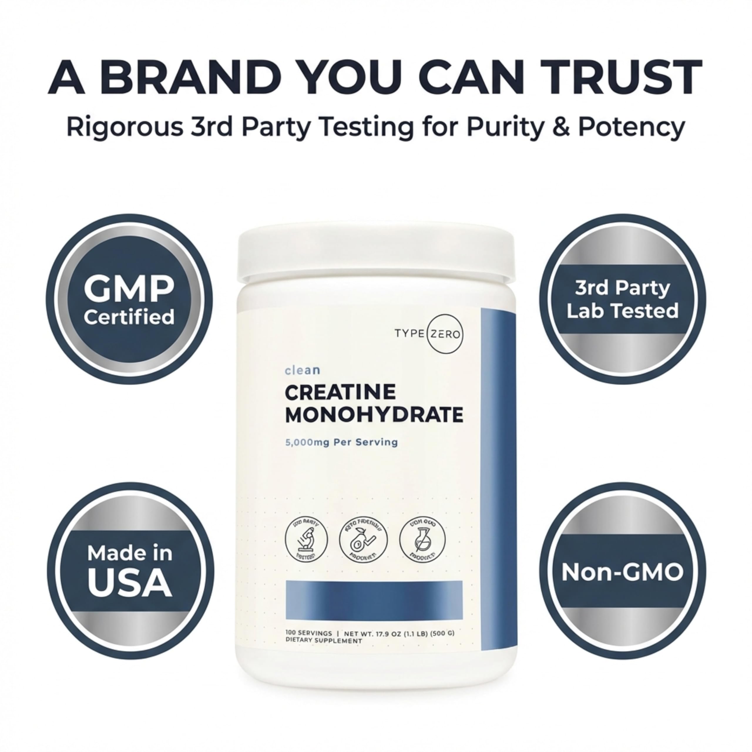 Type Zero Creatine Monohydrate Powder (Unflavored | 500g), 5000 mg Per Serving, Micronized, Zero Sugar, Keto Friendly & Gluten Free, 100 Servings Type ZeroUS supplements