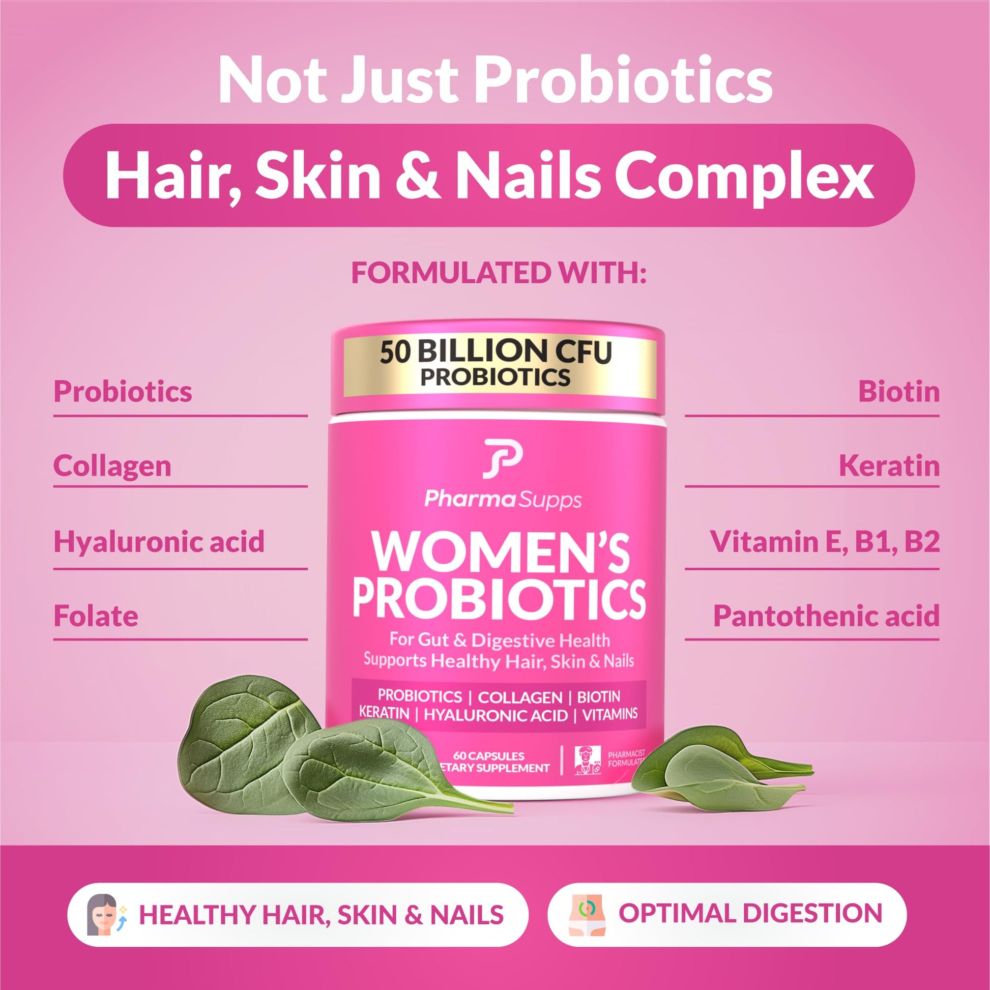 ADVANCED Women's Probiotics for Gut Health - Hair, Skin, & Nails Vitamins Support - 50 Billion CFU w/ Collagen, Biotin & Keratin - Probiotic Supplement for Digestive Health & Bloating Relief, USA-Made PharmaSuppsAu supplements