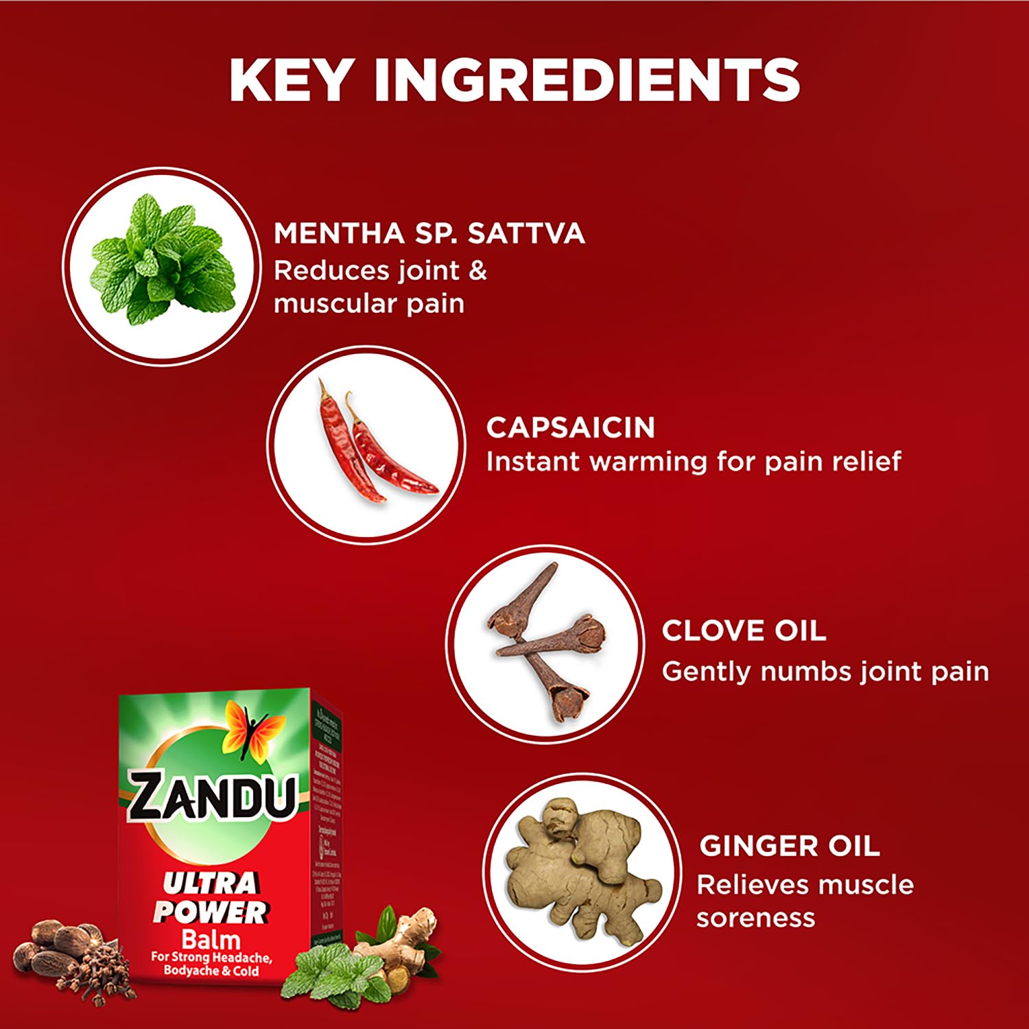 Zandu Ultra Red Balm | Ayurvedic Balm with Menthol, Camphor, Eucalyptus Oil | Relieves from Bodyache, Cold & Muscle Stiffness | Non Greasy & Fast Acting | 0.85 Fl Oz (Pack of 1) ZanduAu supplements
