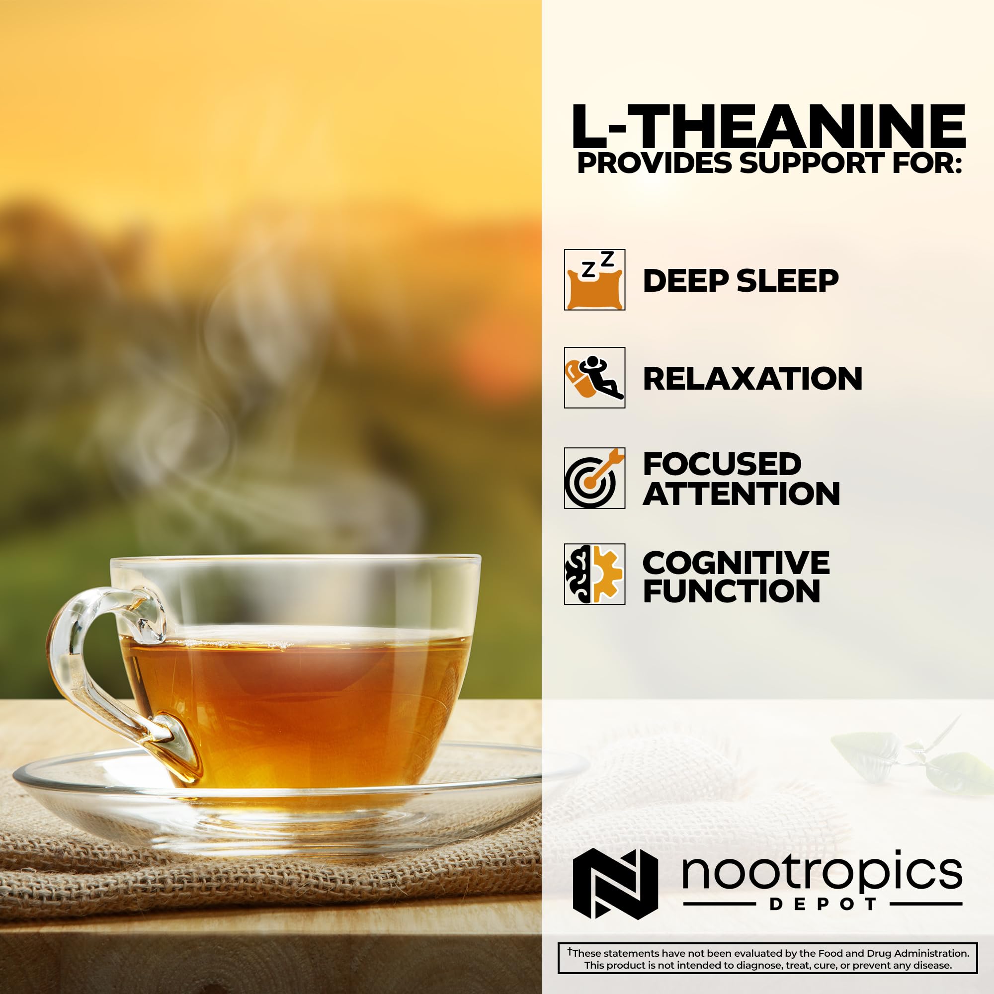 Nootropics Depot L-Theanine Capsules 200mg (180 Count) | Promotes Relaxation | Supports Healthy Stress Levels + Sleep Cycles | Promotes Cognitive Function + Focus | Amino Acid Supplement Nootropics DepotAu supplements