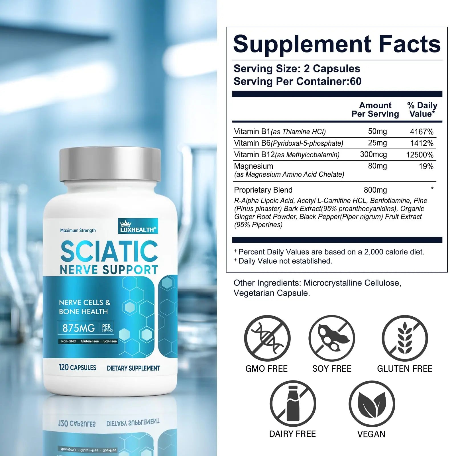 Sciatic Nerve Support Supplement, 120 Capsules Nerve Savior for Neuropathy, Premium Formula with Natural Botanical & Vitamin Complex VivaherbalAu supplements