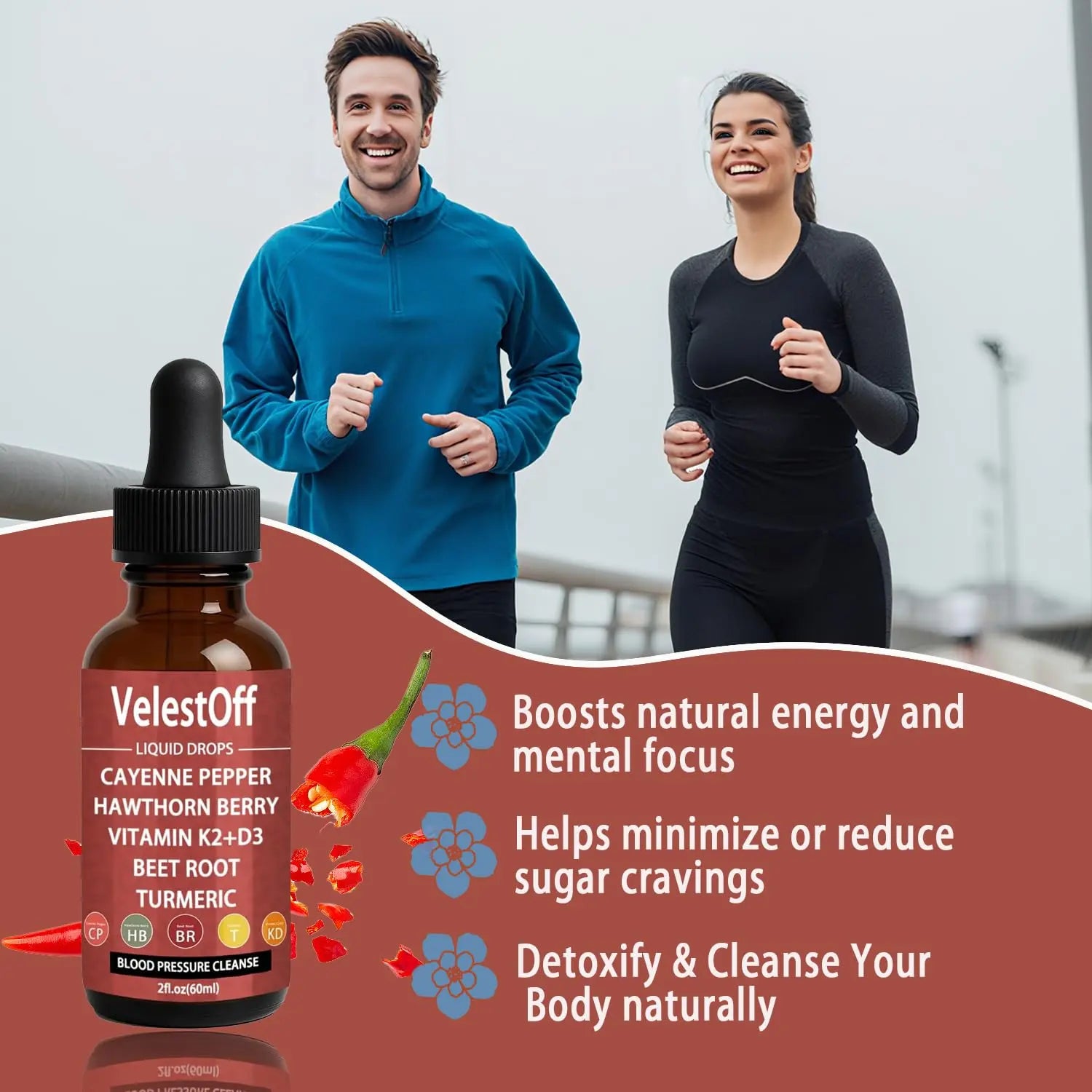 Velestoff Cayenne Pepper & Cayenne Pepper Drops Liquid Supplement with Hawthorn, Beet Root, Turmeric, Vitamin K2 D3 Nutralisnz supplements
