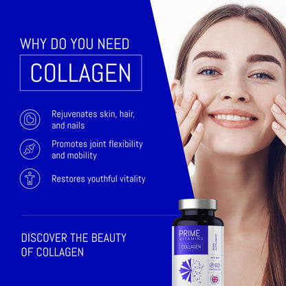 Marine Collagen 400mg | Hydrolysed Collagen Supplements for Women & Men PRIME VITAMINSUS supplements