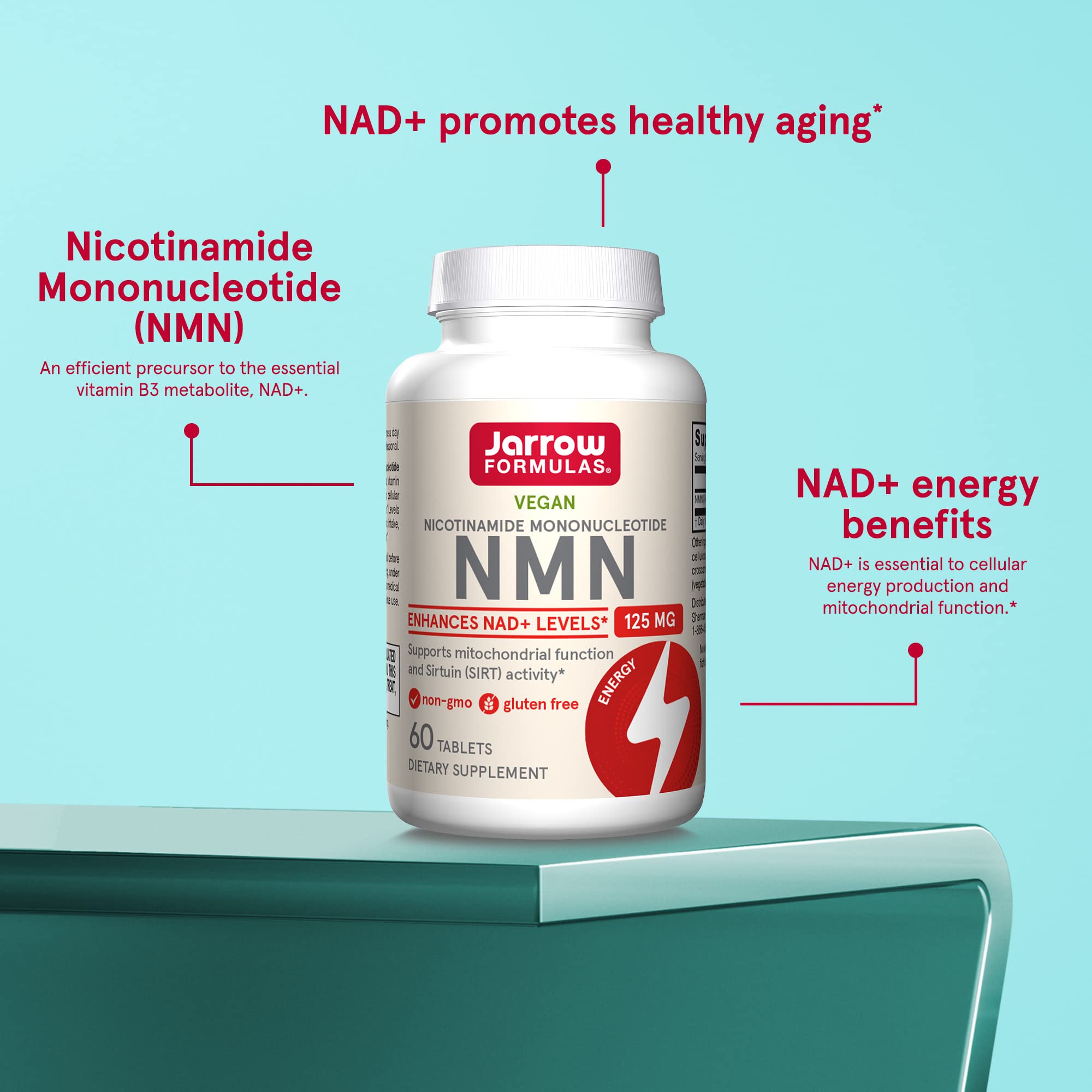 Jarrow Formulas Nicotinamide Mononucleotide (NMN) - 60 Tablets - Supports Energy Production - Dietary Supplement - Vegan, Gluten Free, Non-GMO - 60 Servings (Packaging May Vary) Jarrow FormulasAu supplements
