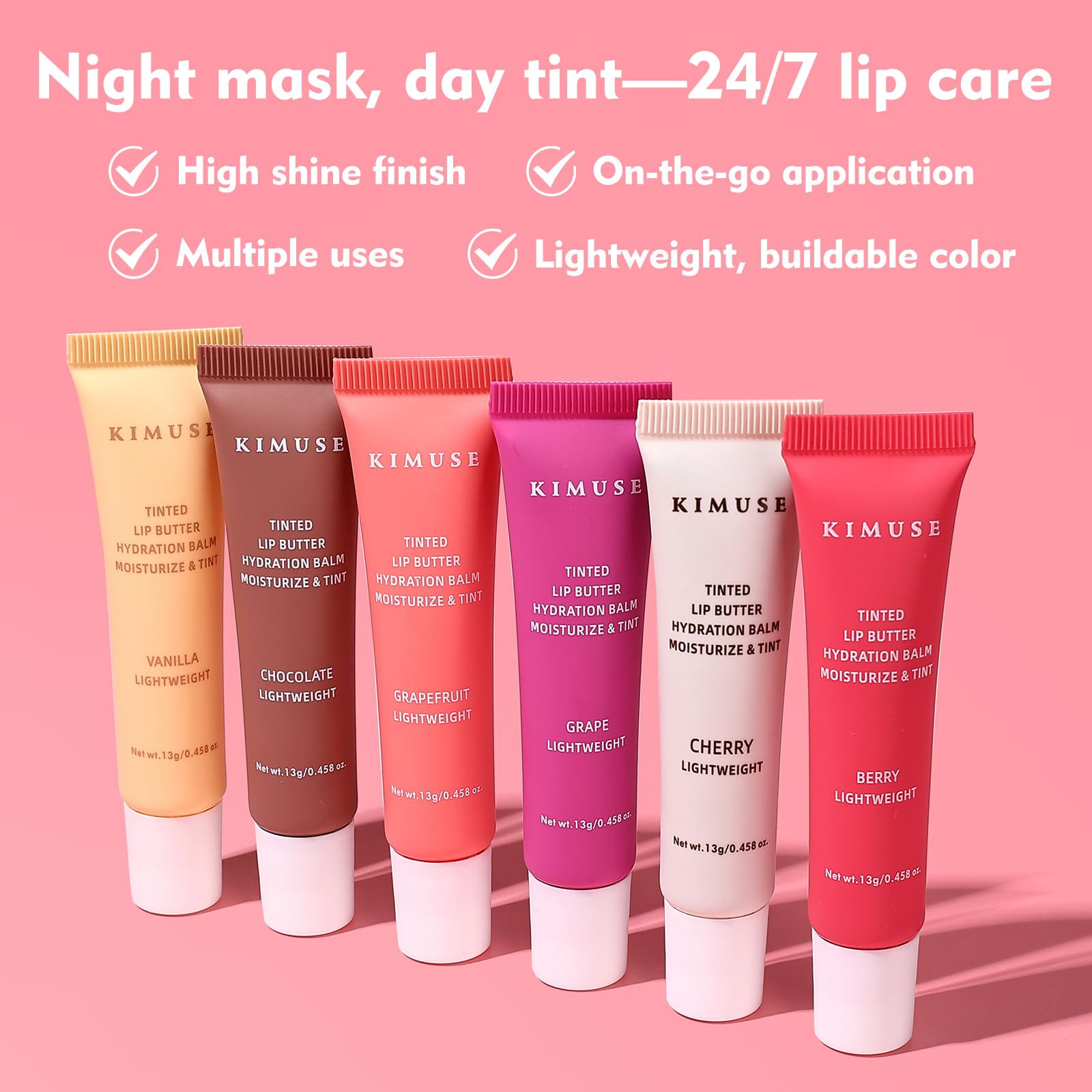 KIMUSE 6 Pcs Tinted Lip Butter Hydration Balm Set, 6 Flavored Shades Hydrating Plumping Gloss with Hyaluronic Acid & Vitamin E, Sheer Tint, Non-Sticky | Vegan Lip Care Makeup for Dry Lips & Daily KIMUSEAu supplements
