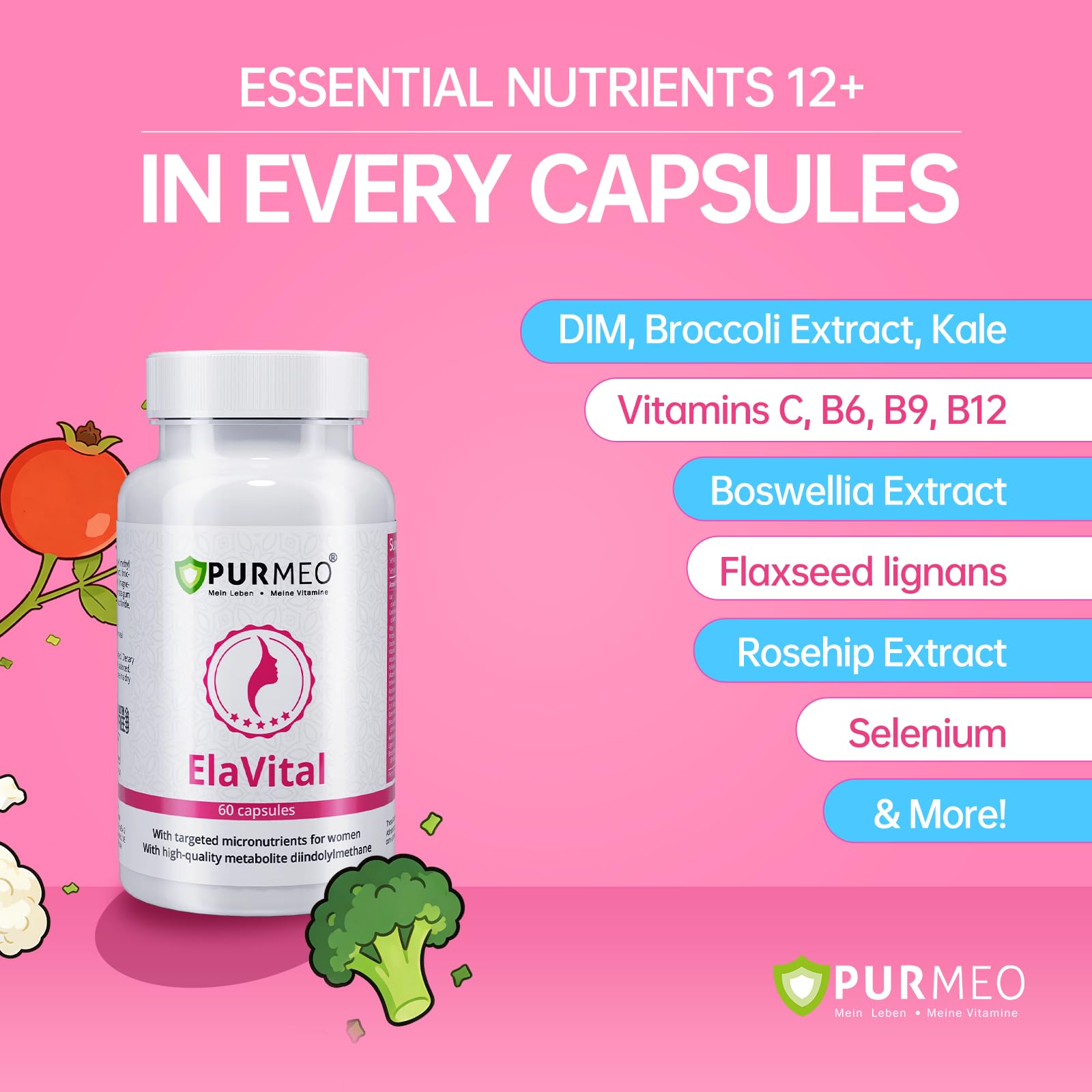 purmeo DIM Supplement for Women, Patented Formula Diindolylmethane Support Estrogen Hormone Balance & Breast Health, Non-GMO, 60ct Vegan Capsules purmeoAu supplements
