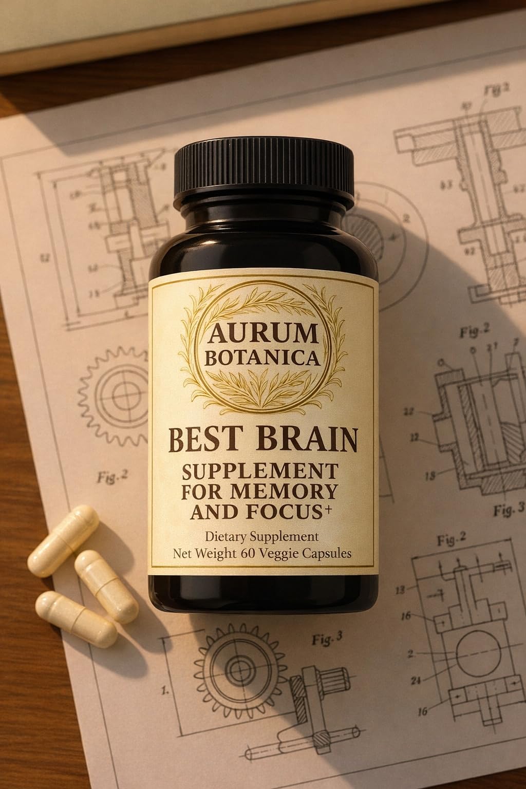 AURUM BOTANICA Best Brain Supplement for Memory and Focus - L-Theanine, Lion's Main, Vitamin B6, B12, D3, Folate, L-Tyrosine, Bacopa Monnieri, Alpha GPC, Theacrine, 30mg of Natural Caffeine (60 Count) AURUM BOTANICAAu supplements