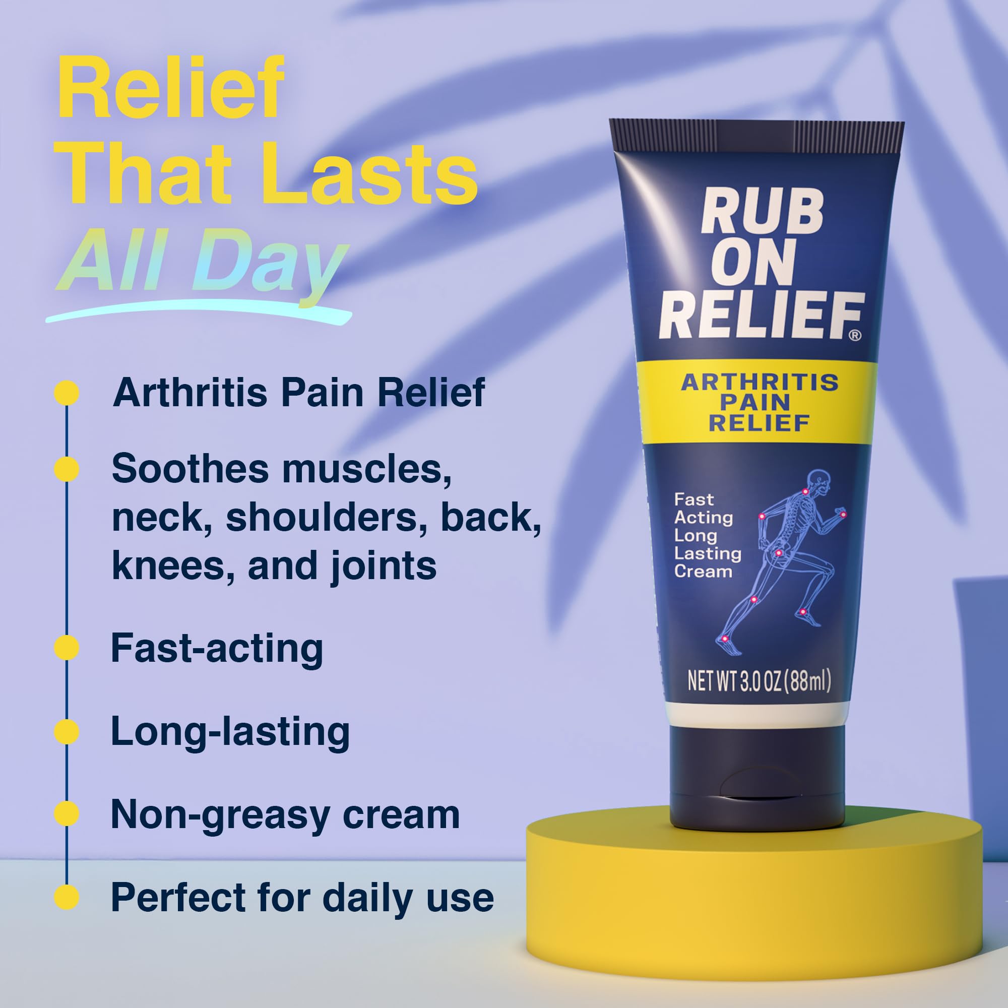 RUB ON RELIEF Arthritis Pain Relief Cream – 10-in-1 Non-Greasy Joints Pain Cream for Knees, Back, Neck, Hands, & Muscle Aches with Menthol, Camphor, Arnica, MSM & Turmeric Up to 8 Hours, 3oz (1 Pack) RUB ON RELIEFAu supplements