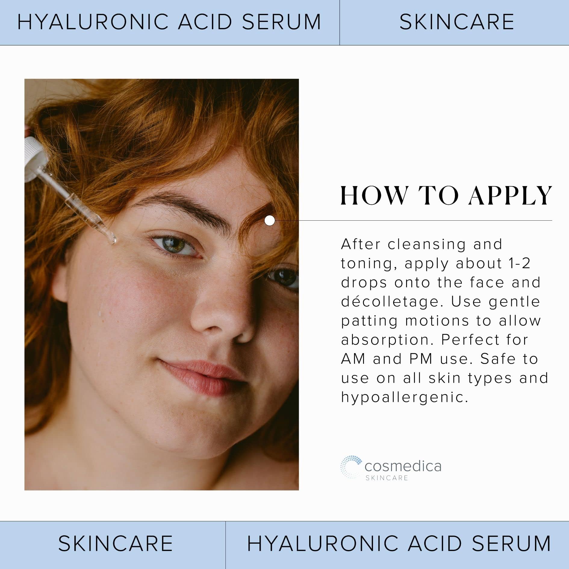 Hyaluronic Acid Serum for Skin 100% Pure Anti Aging Serum Intense Hydration Cosmedica SkincareUS supplements