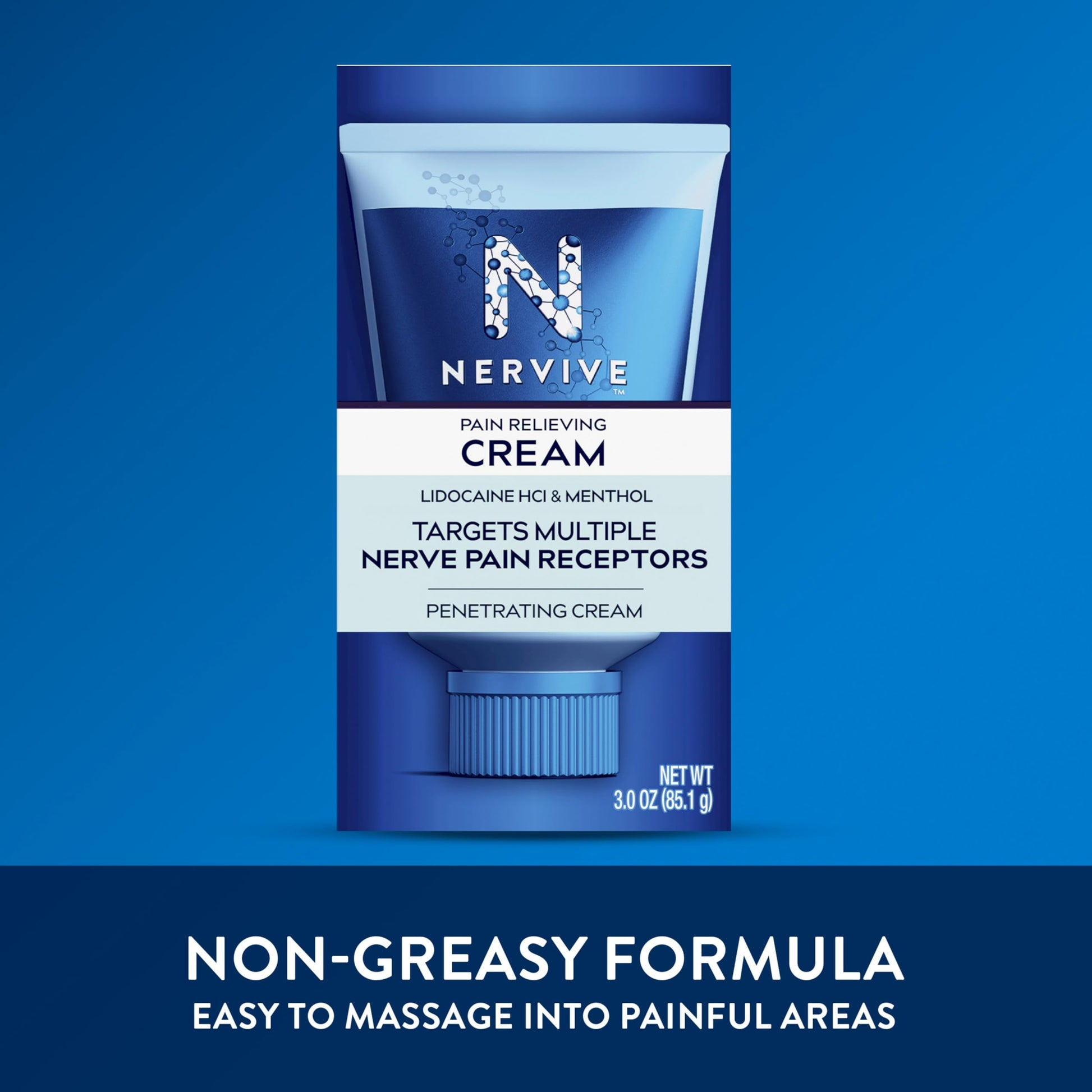 Nervive Pain Relieving Cream, Max Strength Non-Greasy Topical Pain Reliever with Lidocaine and Menthol for Toes, Feet, Fingers, Hands, Legs & Arms, 3.0oz NerviveAu supplements