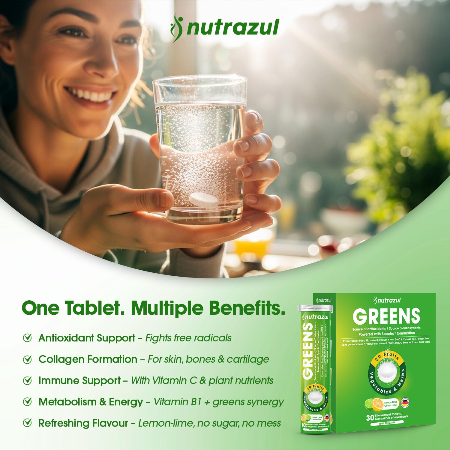 nutrazul Greens Effervescent Tablets - Daily Super Greens Supplement with 29 Superfoods - Antioxidant & Immune Support - Lemon Lime Flavor - Non-GMO - 30 Tablets nutrazulAu supplements