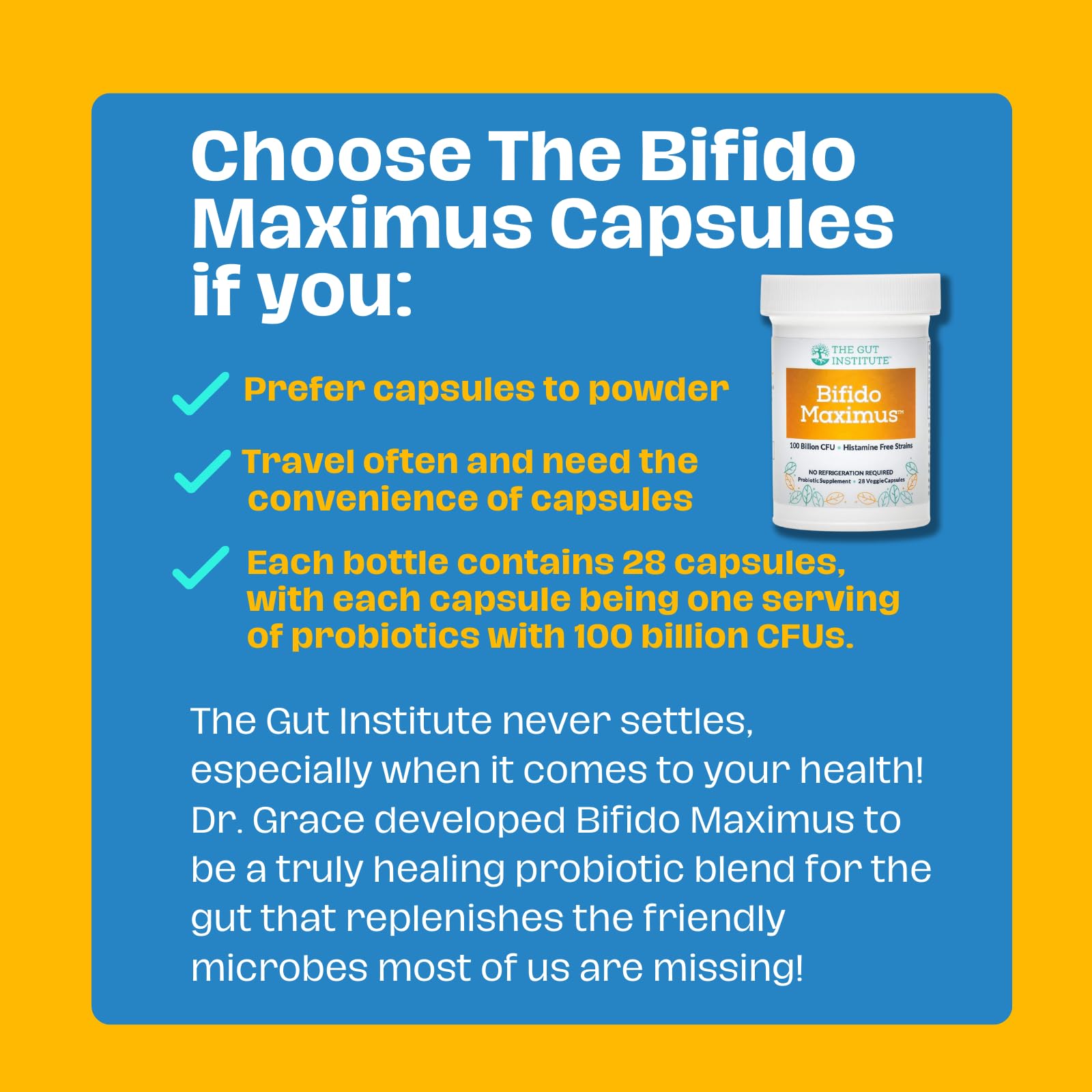 The Gut Institute Bifido Maximus Ultra High Potency Probiotics for Women and Men - Bifidobacterium longum 100 Billion CFUs - 28 ct - 7 Strains - No Histamines - No Refrigeration Needed - Made in USA The Gut InstituteAu supplements