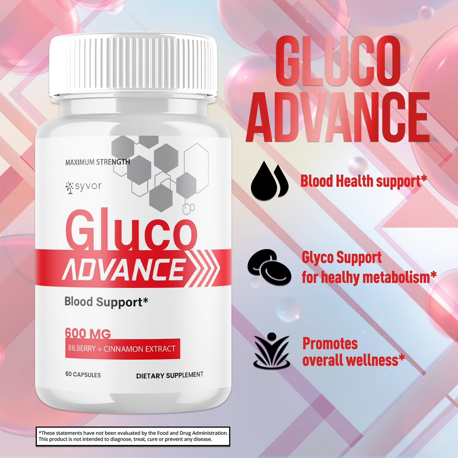 (2 Pack) Gluco Advance Capsules, Official GlucoAdvance Supplement Pills with All Natural Ingredients, Advanced Formula Supplement with Maximum Strength Support Vitamins for Women & Men (120 Capsules) SyvorAu supplements