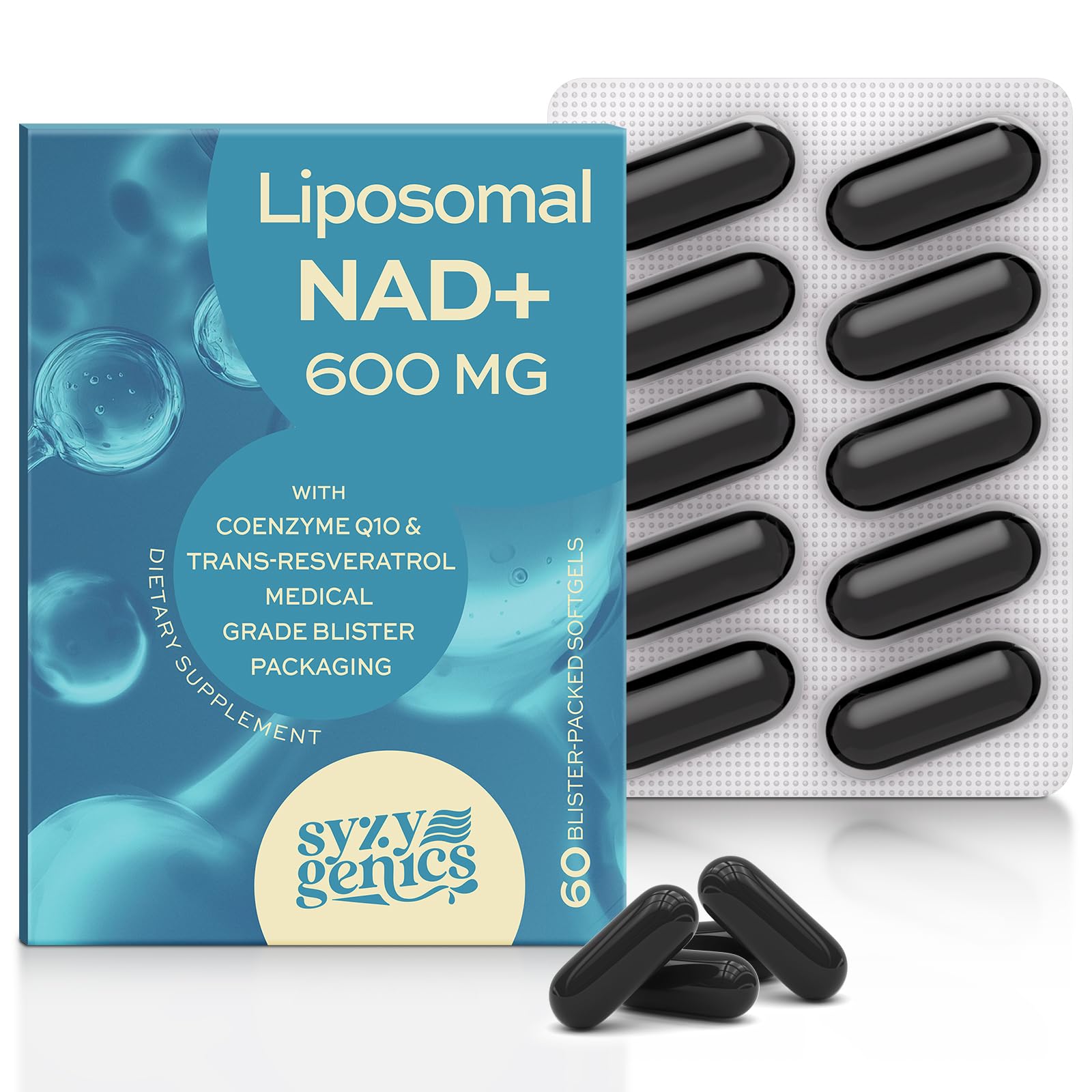 SYZY GENICS NAD+ Supplement 1600mg Extra Strength - Liposomal NMN Alternative with Resveratrol, Urolithin A, CoQ10, Quercetin & ALA - Mitochondrial Energy & Anti-Aging, Cell Regeneration, 60 Softgels SYZY GENICSAu supplements