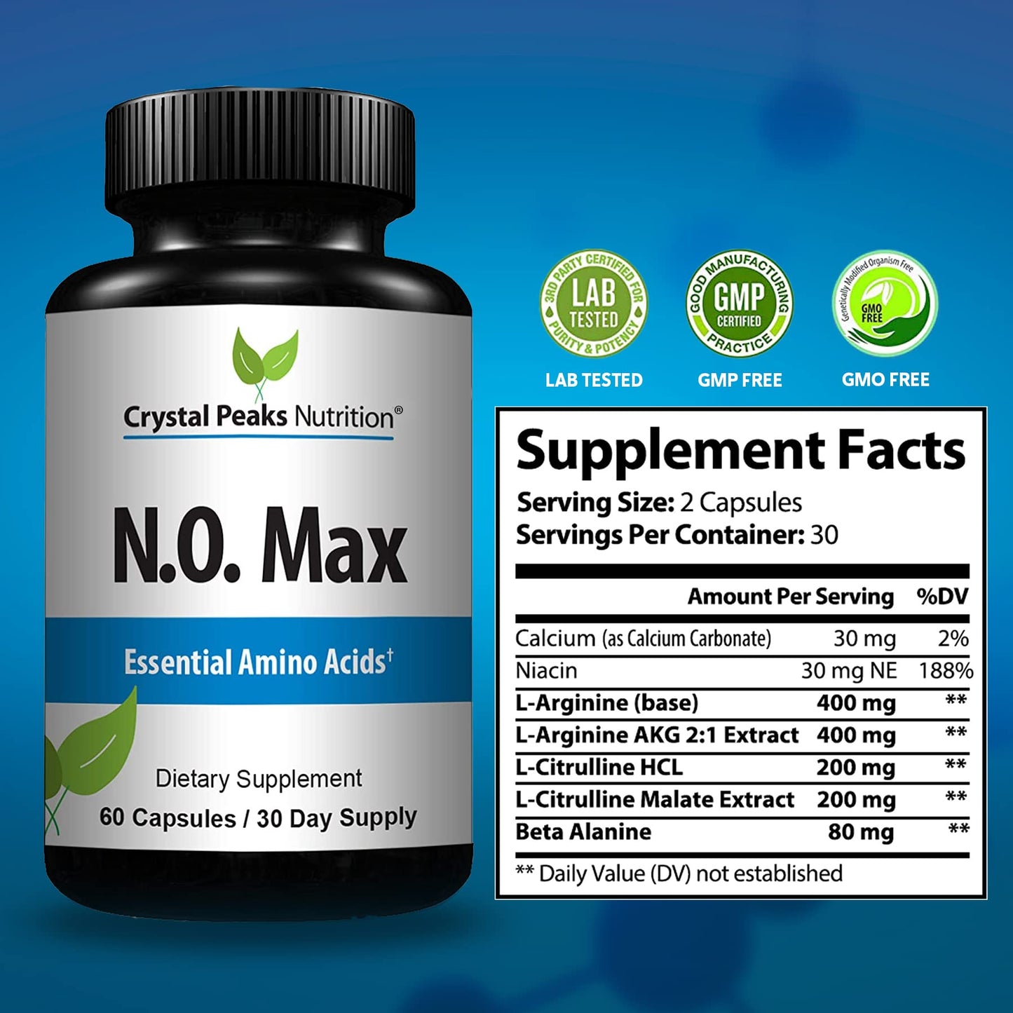 CRYSTAL PEAKS NUTRITION N.O. Max Nitric Oxide Supplement - L Arginine, Citrulline CRYSTAL PEAKS NUTRITIONUS supplements