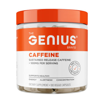 Genius Caffeine - Sustained-Release Microencapsulated Caffeine Pills for Smooth, Long-Lasting Energy & Focus - No Jitters or Crash - 100mg per Capsule - 100 Servings - Natural Performance Booster The Genius BrandUS supplements