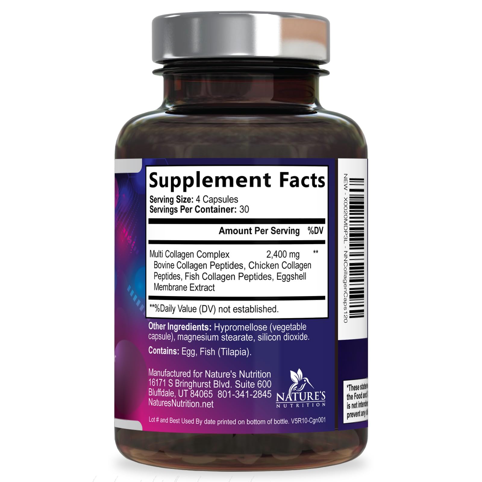 Multi Collagen Pills 2400 mg - Advanced Types I, II, III, V, X - Hydrolyzed Multi Collagen Peptides Pills, Collagen Supplements for Women & Men - Hair, Skin, & Nail Support Supplement - 120 Capsules Nature's NutritionAu supplements
