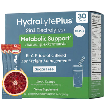 Hydralyte Plus Metabolic Support - GLP-1 Weight Loss Management and Gut Health - 5in1 Probiotic Blend - Akkermansia Muciniphila + Prebiotic Fiber + Electrolytes - Sugar Free (30 Packets) HydralyteAu supplements