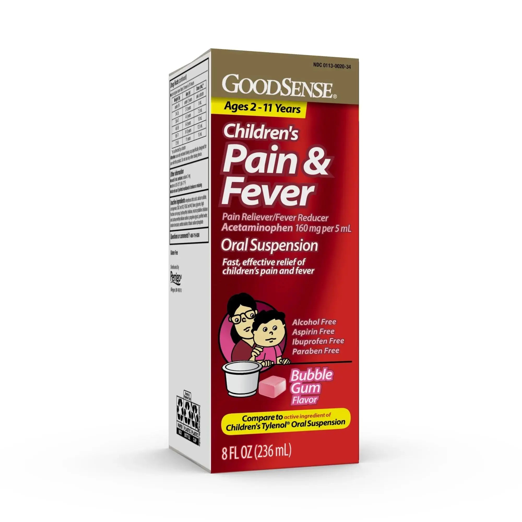 GoodSense Children's Pain and Fever Oral Suspension Liquid, Acetaminophen 160 mg per 5 mL, Bubble Gum Flavor GoodSenseAu supplements