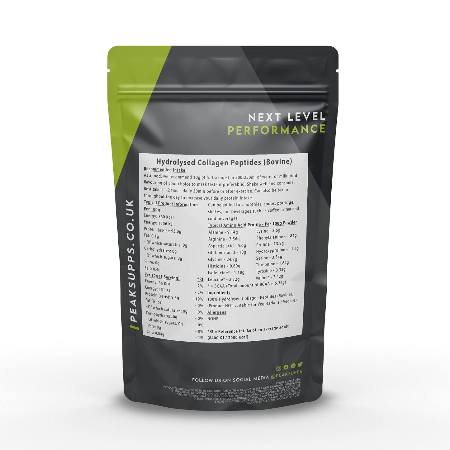 Grass Fed Collagen Powder | Pure Hydrolysed Bovine Protein Peptides (1Kg) Peak SuppsUS supplements