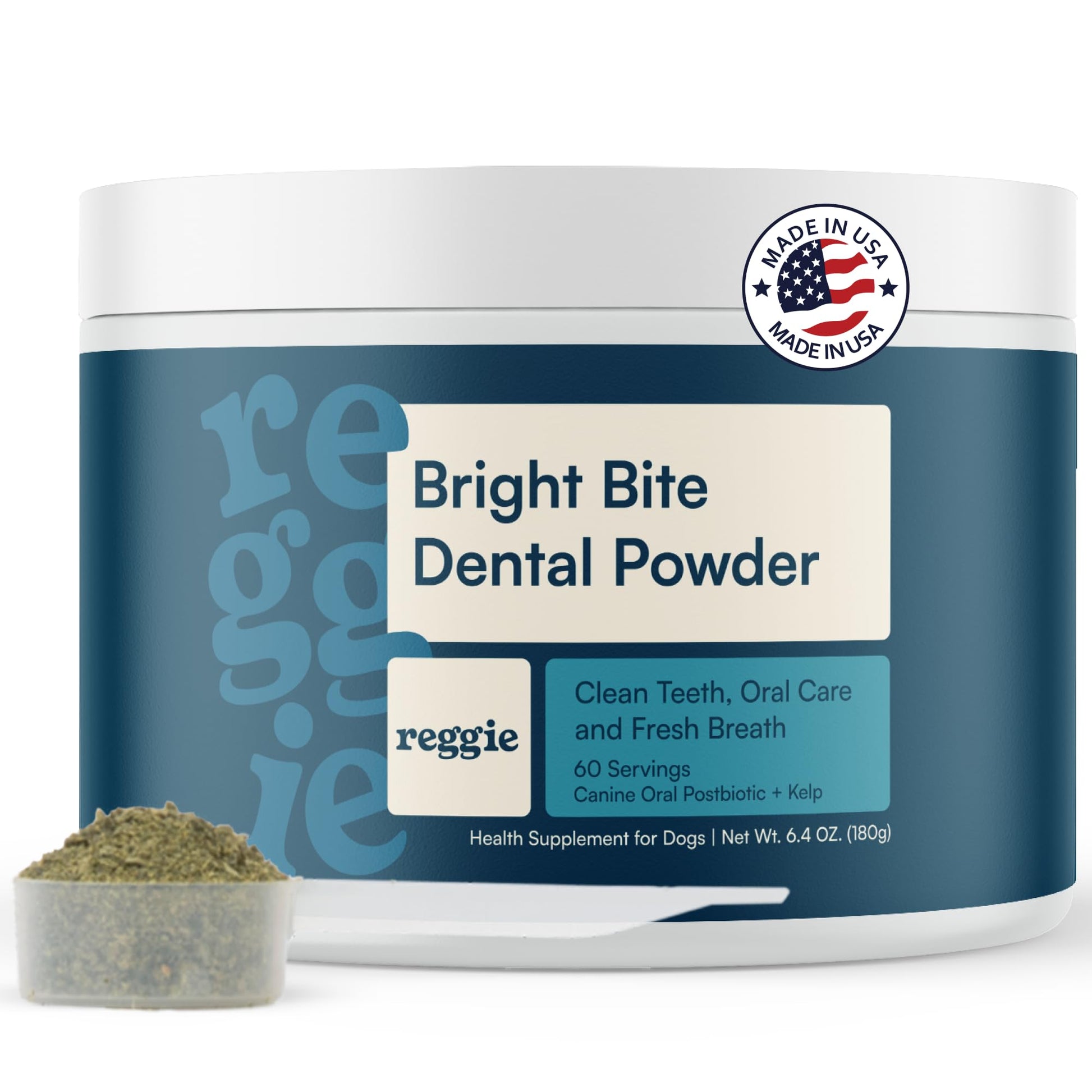 Reggie Dental Powder for Dogs | Reduce Bad Breath in 7 Days, Plaque & Tartar Control | Natural Dog Dental Supplement | Postbiotic Formula with Organic Kelp | Vet-Approved & Made in USA | 60 Servings ReggieAu supplements