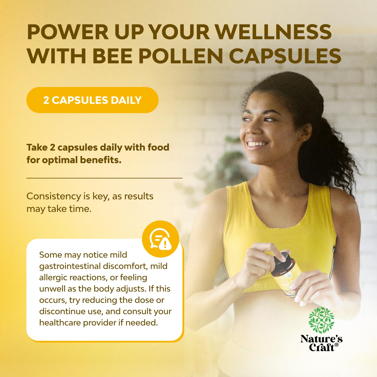 Bee Pollen Pills for Breast Growth 180 Ct - Bee Pollen Supplement 1000mg Serving with Naturally Occurring B Vitamins Minerals & Enzymes - Breast Support Supplement - Vegetarian Non-GMO & Gluten Free Natures CraftAu supplements